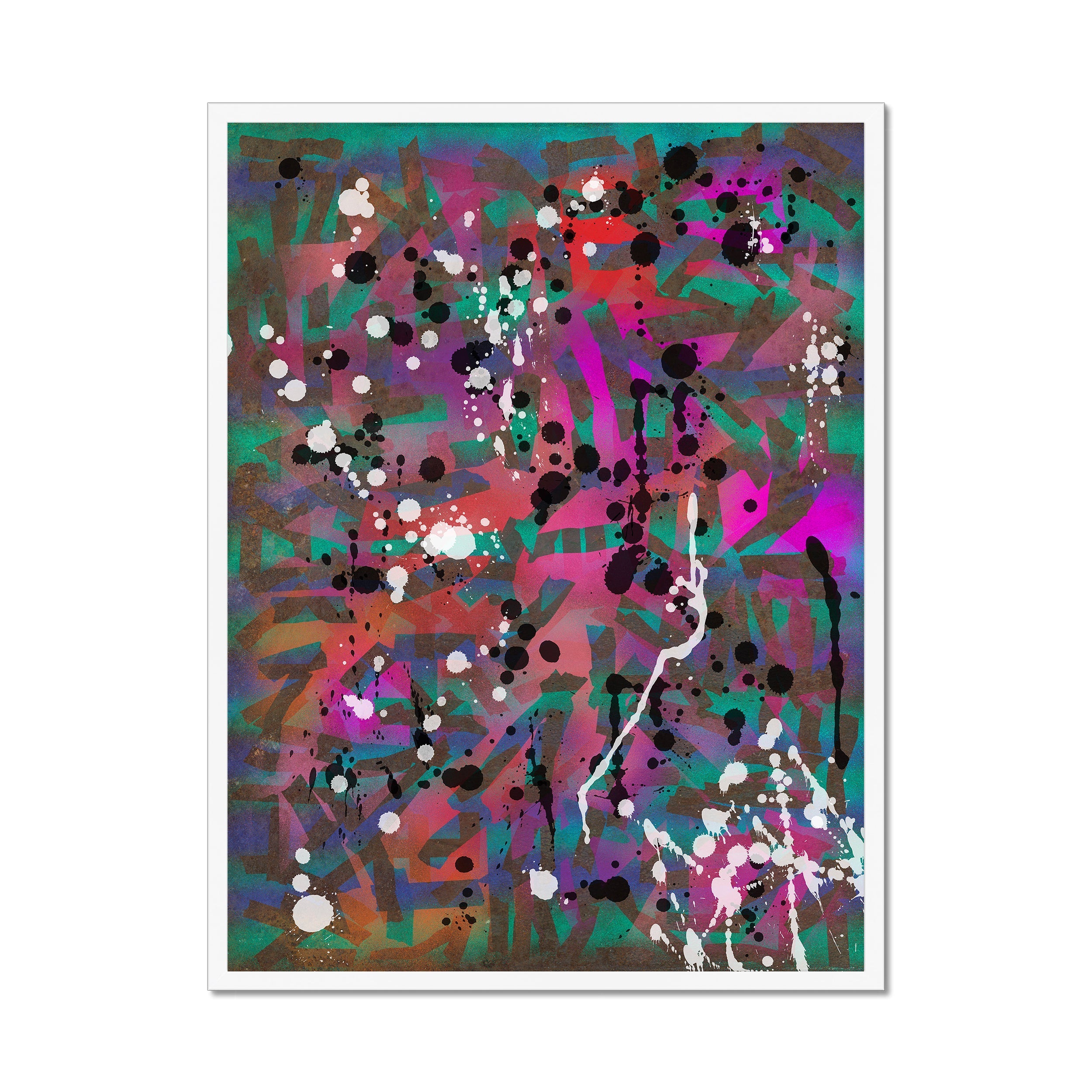 Broken Beat 01 – 60×80 cm fine art print in white box frame (24×32"). Layered abstract composition. Hahnemühle German Etching 310gsm. Ready to hang.