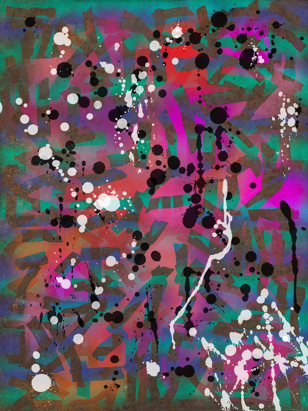 Broken Beat 01 – layered abstract composition with gestural marks and sprayed colour fields. Museum-grade giclée print on Hahnemühle German Etching 310gsm archival paper. Available in 30×40, 45×60, and 60×80 cm.