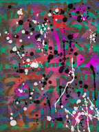 Broken Beat 01 – layered abstract composition with gestural marks and sprayed colour fields. Museum-grade giclée print on Hahnemühle German Etching 310gsm archival paper. Available in 30×40, 45×60, and 60×80 cm.