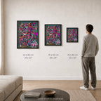 Broken Beat 01 – print sizes shown at actual scale in a contemporary interior. 60×80 cm / 24×32", 45×60 cm / 18×24", 30×40 cm / 12×16".