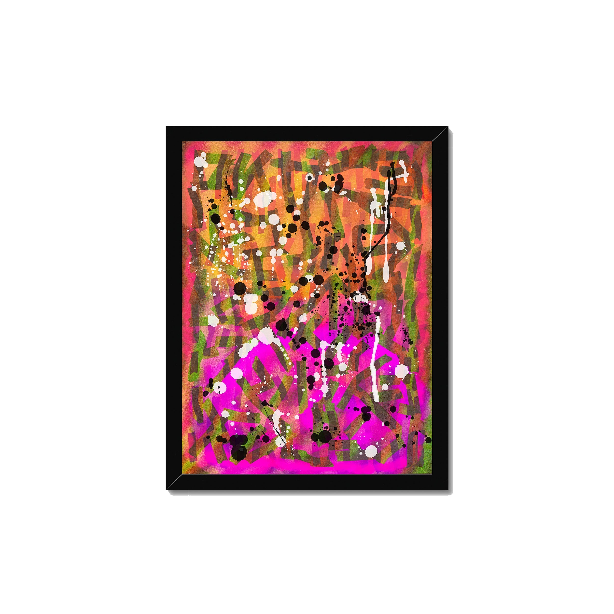 Broken Beat 02 – 30×40 cm fine art print in black box frame (12×16"). Layered abstract composition. Hahnemühle German Etching 310gsm. Ready to hang.