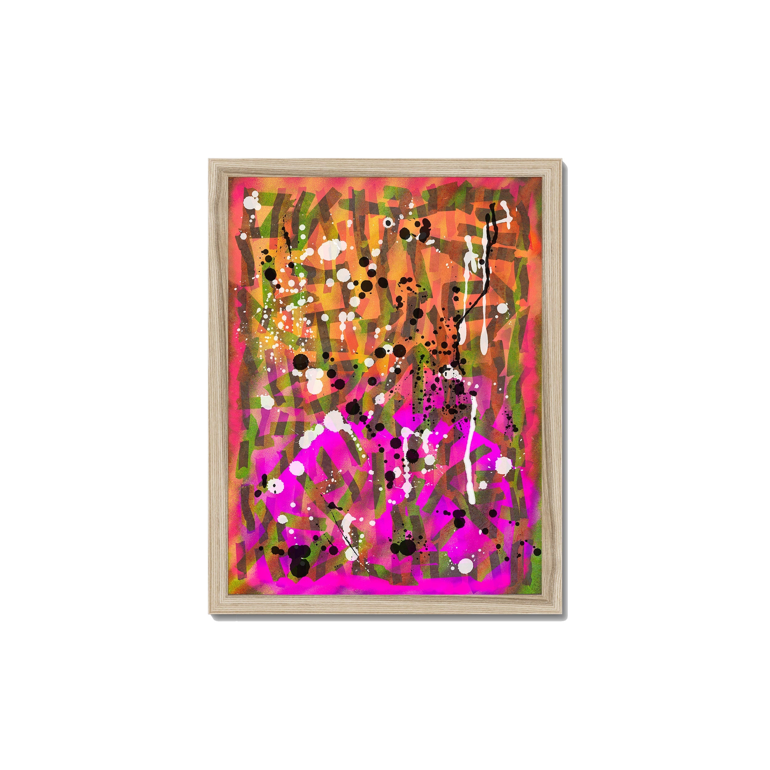 Broken Beat 02 – 30×40 cm fine art print in natural wood box frame (12×16"). Layered abstract composition. Hahnemühle German Etching 310gsm. Ready to hang.