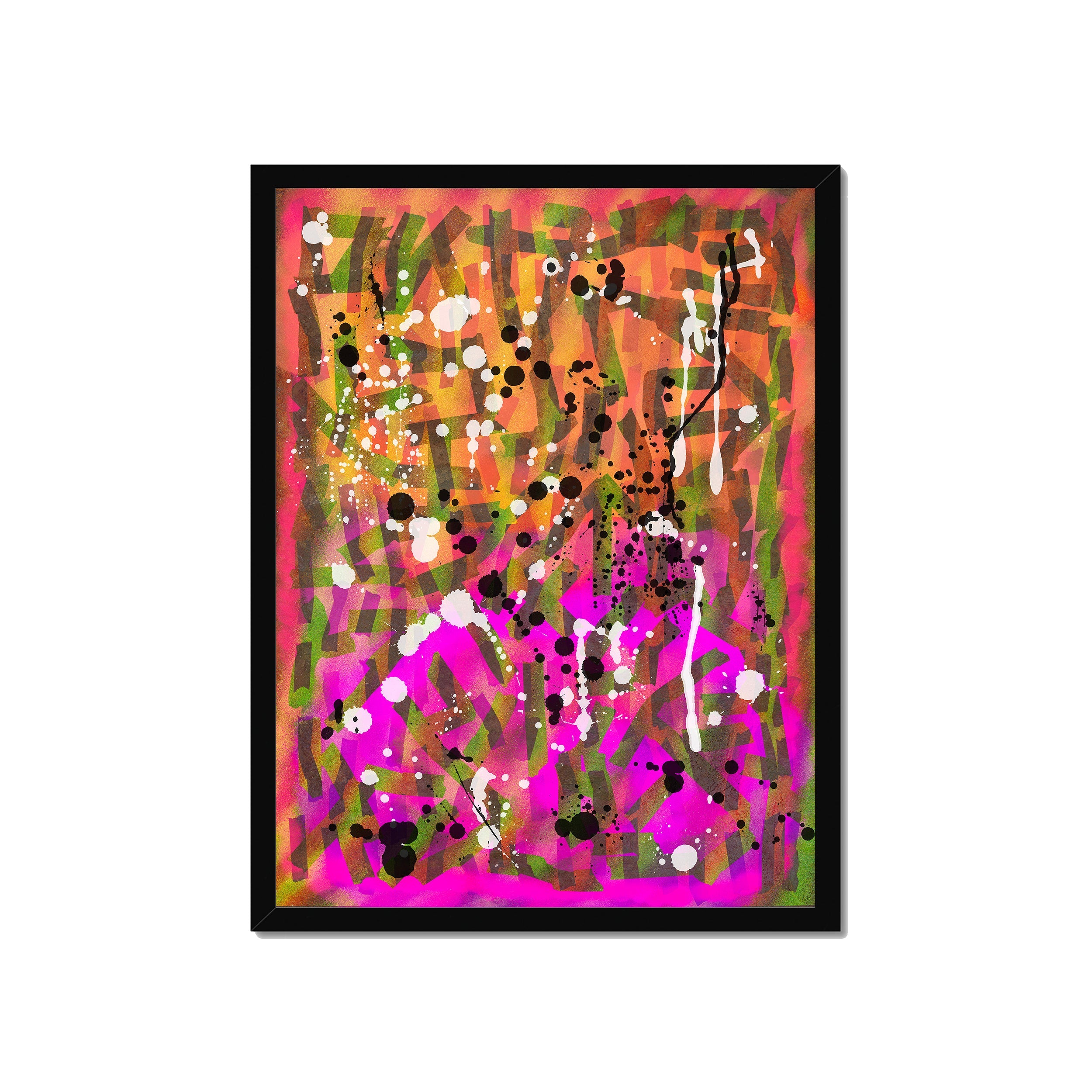 Broken Beat 02 – 45×60 cm fine art print in black box frame (18×24"). Layered abstract composition. Hahnemühle German Etching 310gsm. Ready to hang.