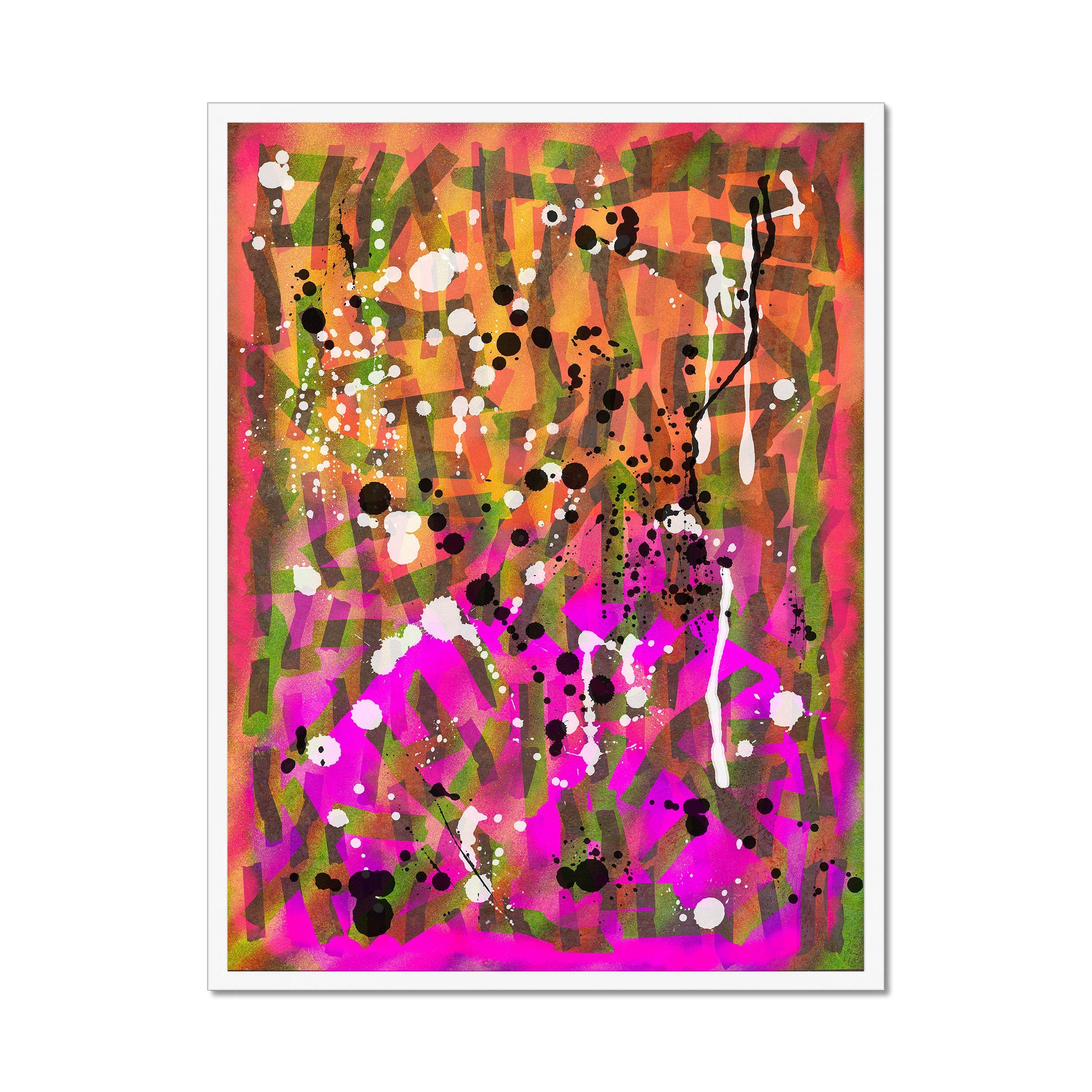 Broken Beat 02 – 60×80 cm fine art print in white box frame (24×32"). Layered abstract composition. Hahnemühle German Etching 310gsm. Ready to hang.
