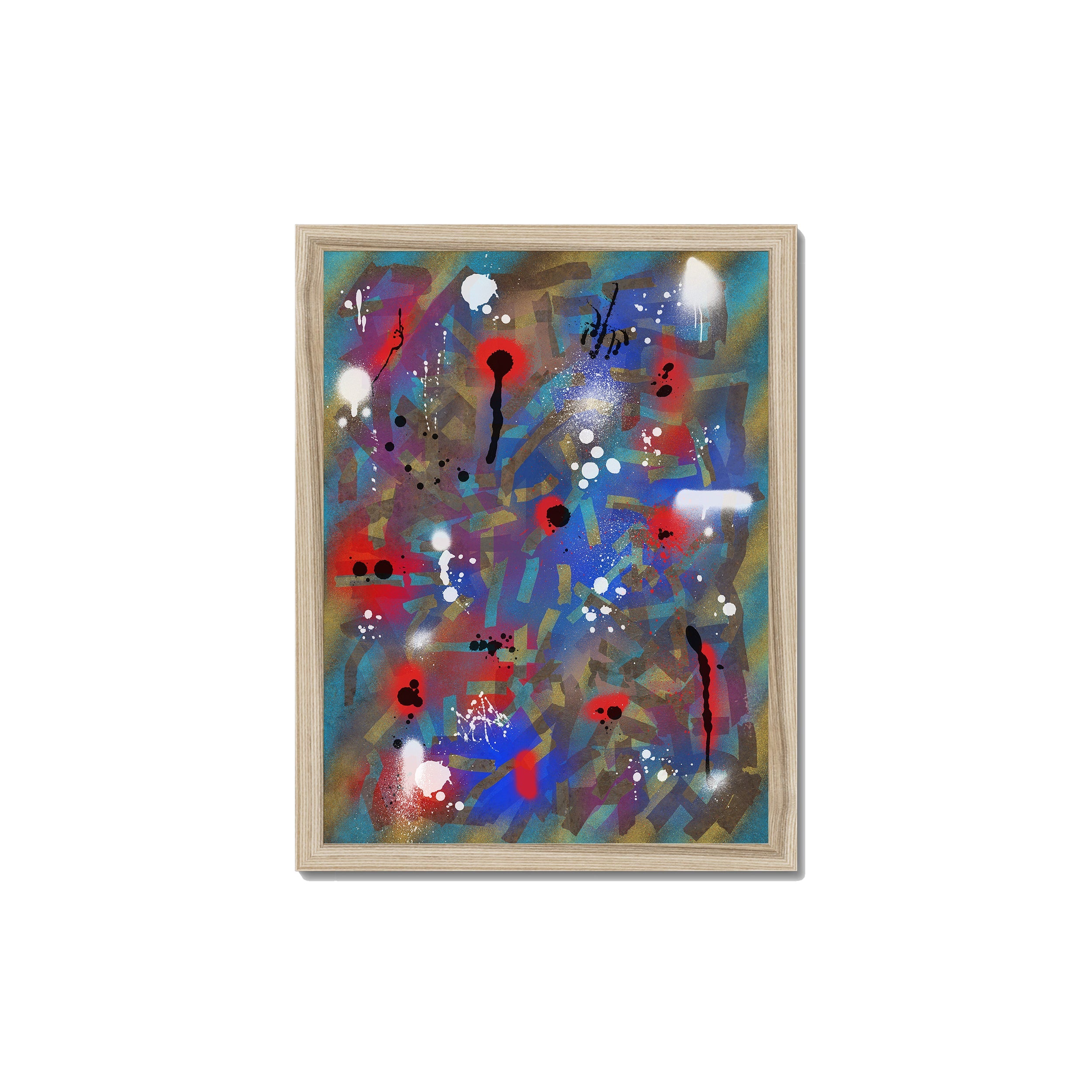 Broken Beat 03 – 30×40 cm fine art print in natural wood box frame (12×16"). Layered abstract composition. Hahnemühle German Etching 310gsm. Ready to hang.