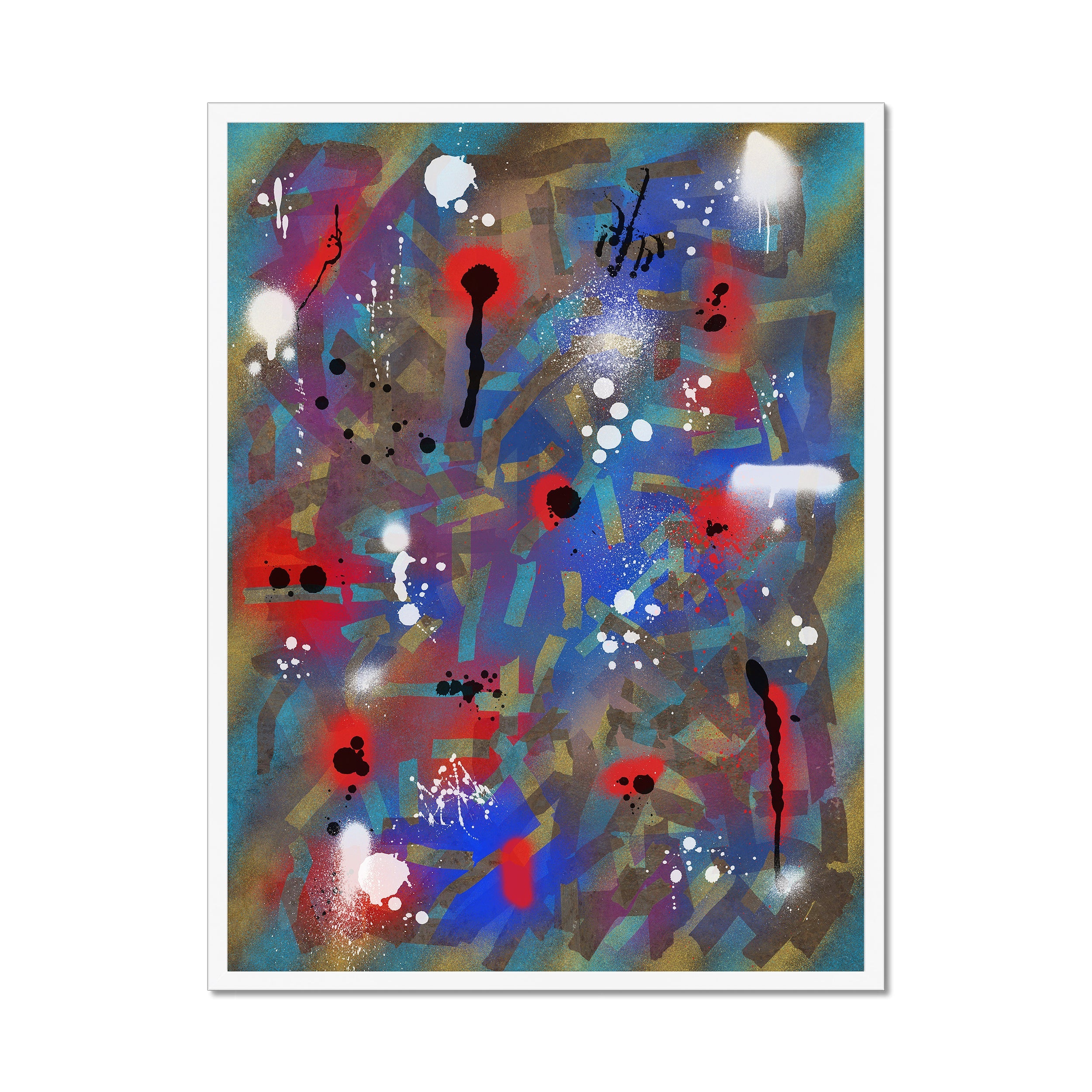 Broken Beat 03 – 60×80 cm fine art print in white box frame (24×32"). Layered abstract composition. Hahnemühle German Etching 310gsm. Ready to hang.