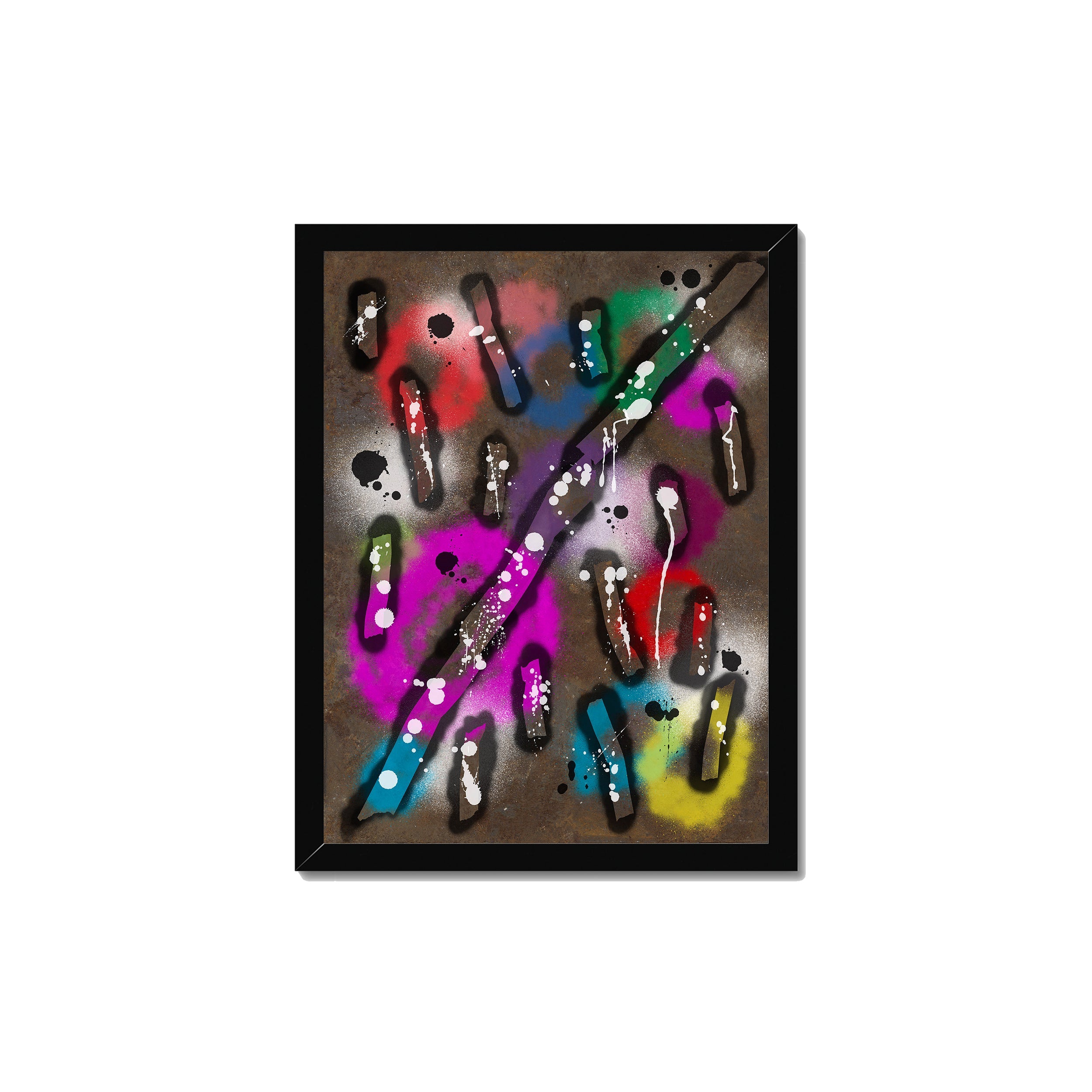 Broken Beat 04 – 30×40 cm fine art print in black box frame (12×16"). Layered abstract composition. Hahnemühle German Etching 310gsm. Ready to hang.