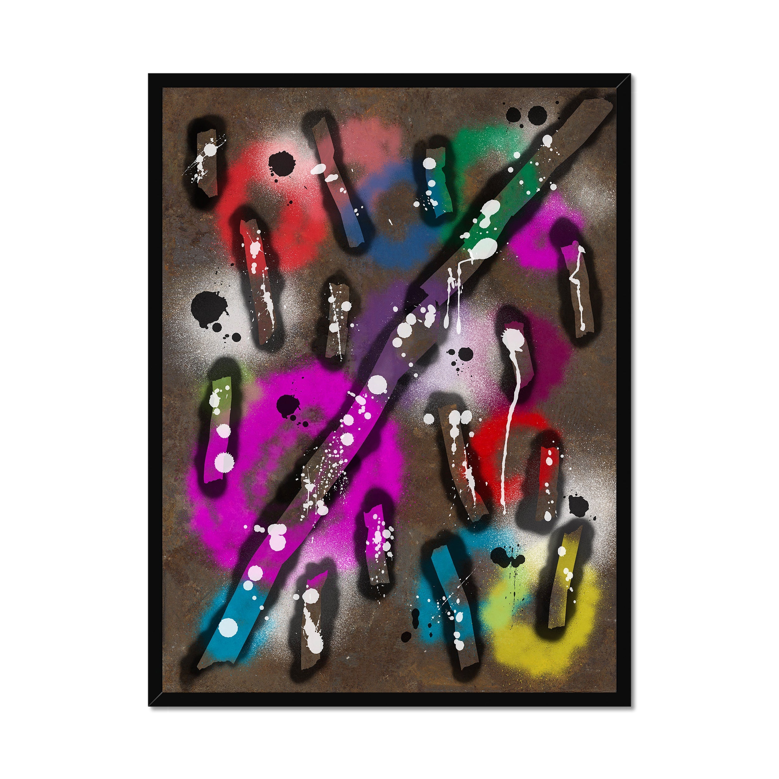 Broken Beat 04 – 60×80 cm fine art print in black box frame (24×32"). Layered abstract composition. Hahnemühle German Etching 310gsm. Ready to hang.