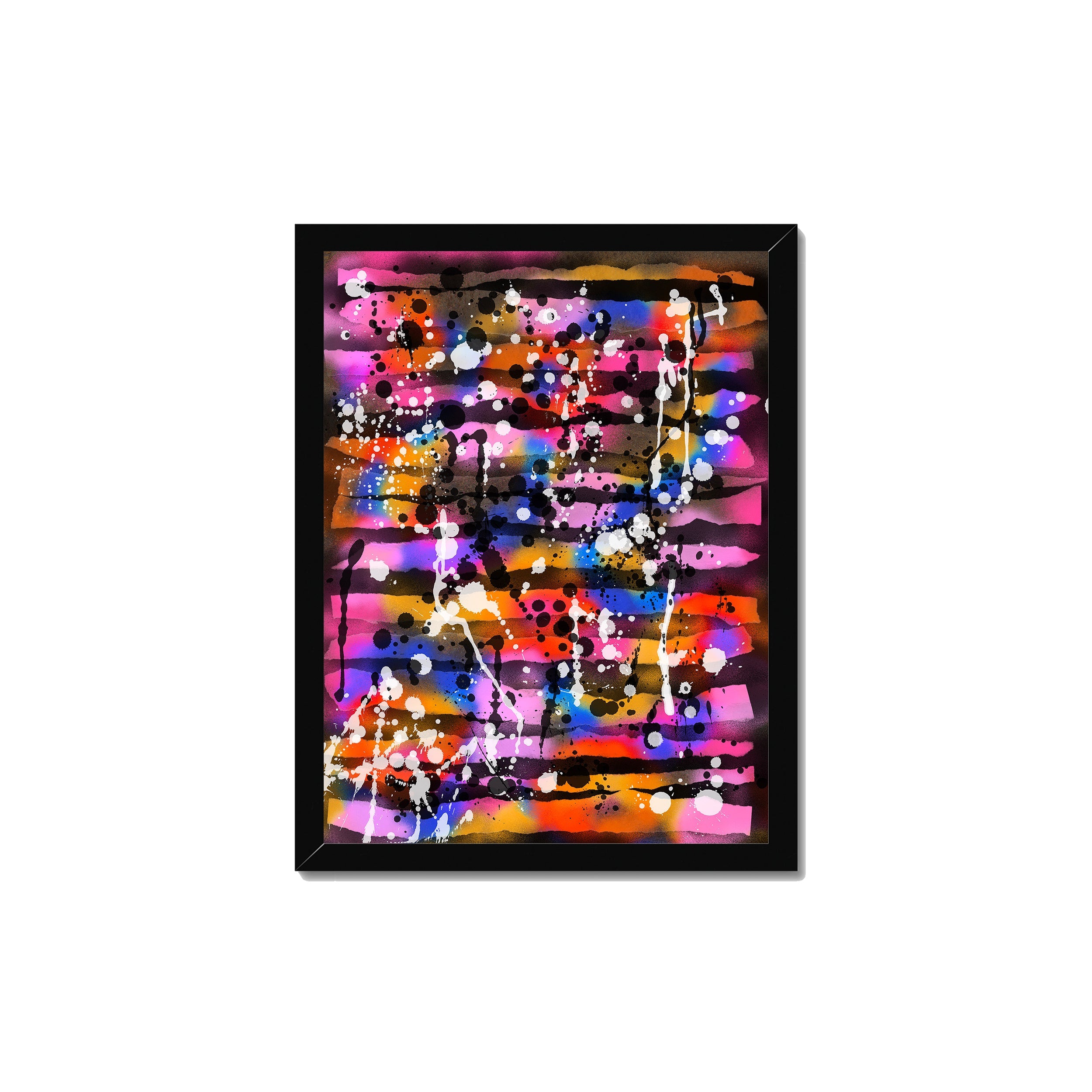 Broken Beat 05 – 30×40 cm fine art print in black box frame (12×16"). Layered abstract composition. Hahnemühle German Etching 310gsm. Ready to hang.