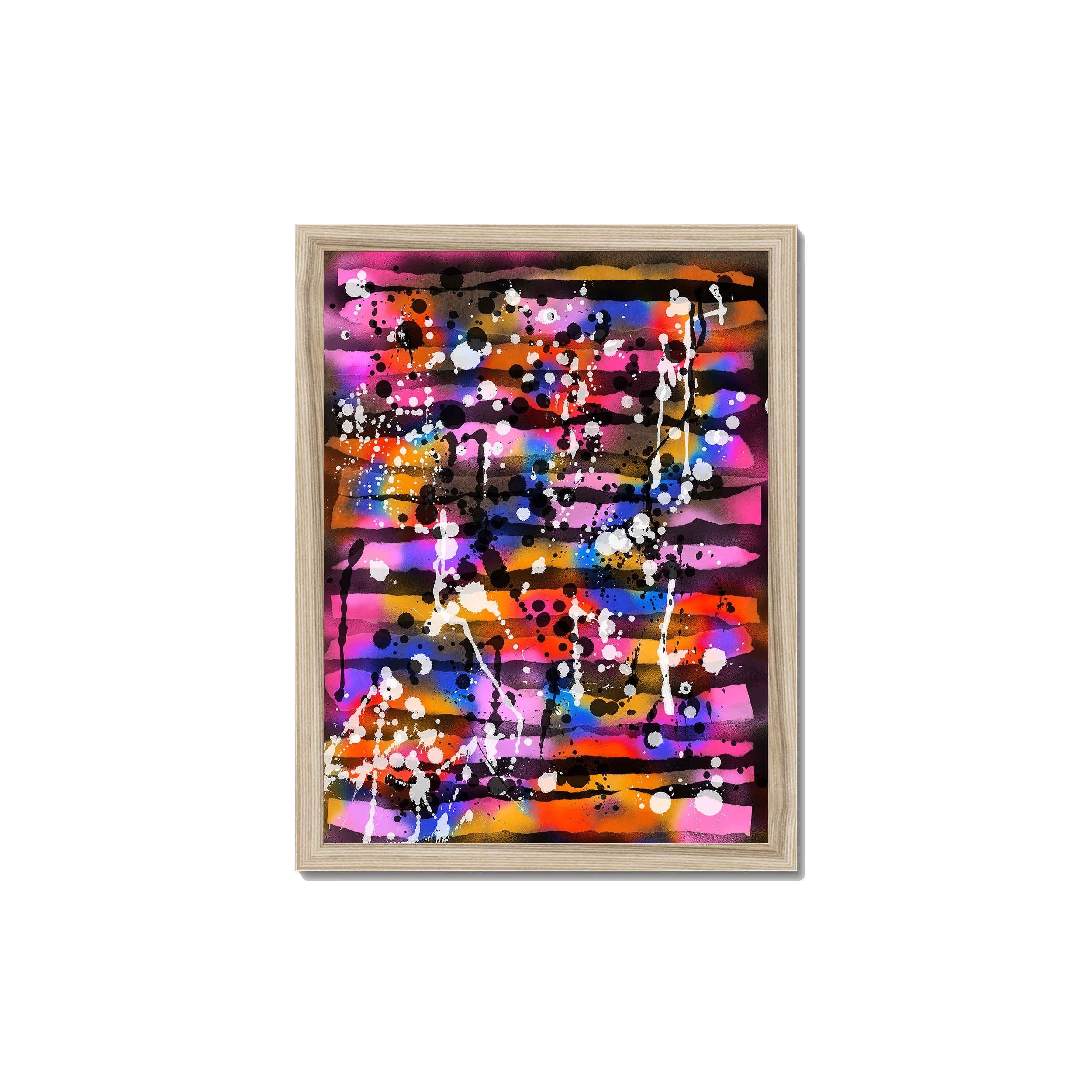 Broken Beat 05 – 30×40 cm fine art print in natural wood box frame (12×16"). Layered abstract composition. Hahnemühle German Etching 310gsm. Ready to hang.