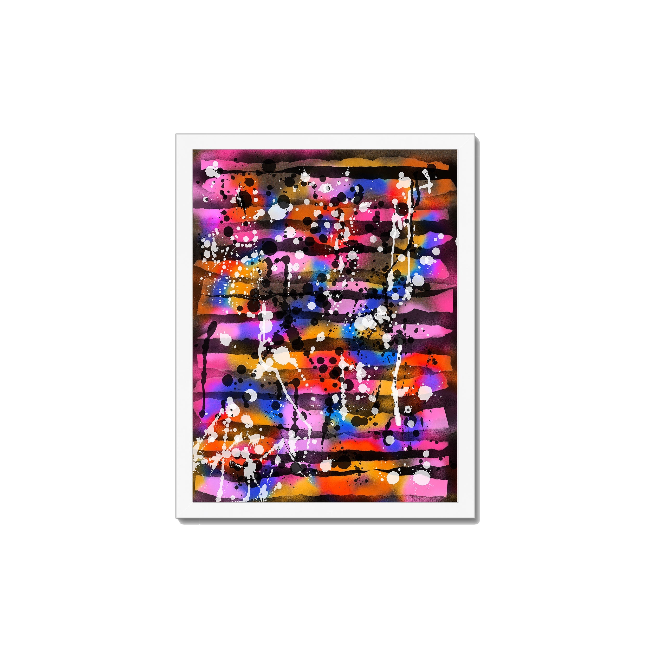 Broken Beat 05 – 30×40 cm fine art print in white box frame (12×16"). Layered abstract composition. Hahnemühle German Etching 310gsm. Ready to hang.