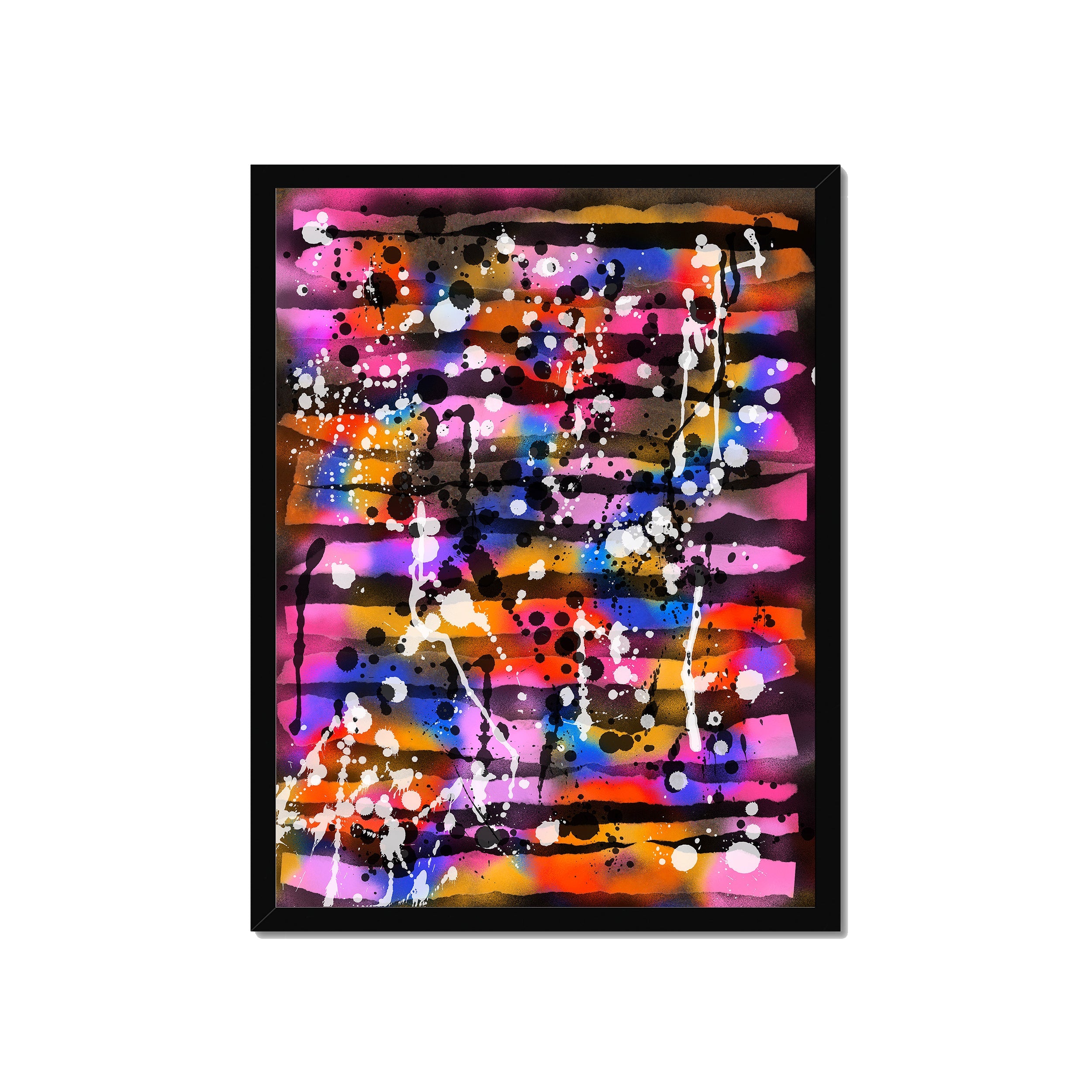 Broken Beat 05 – 45×60 cm fine art print in black box frame (18×24"). Layered abstract composition. Hahnemühle German Etching 310gsm. Ready to hang.