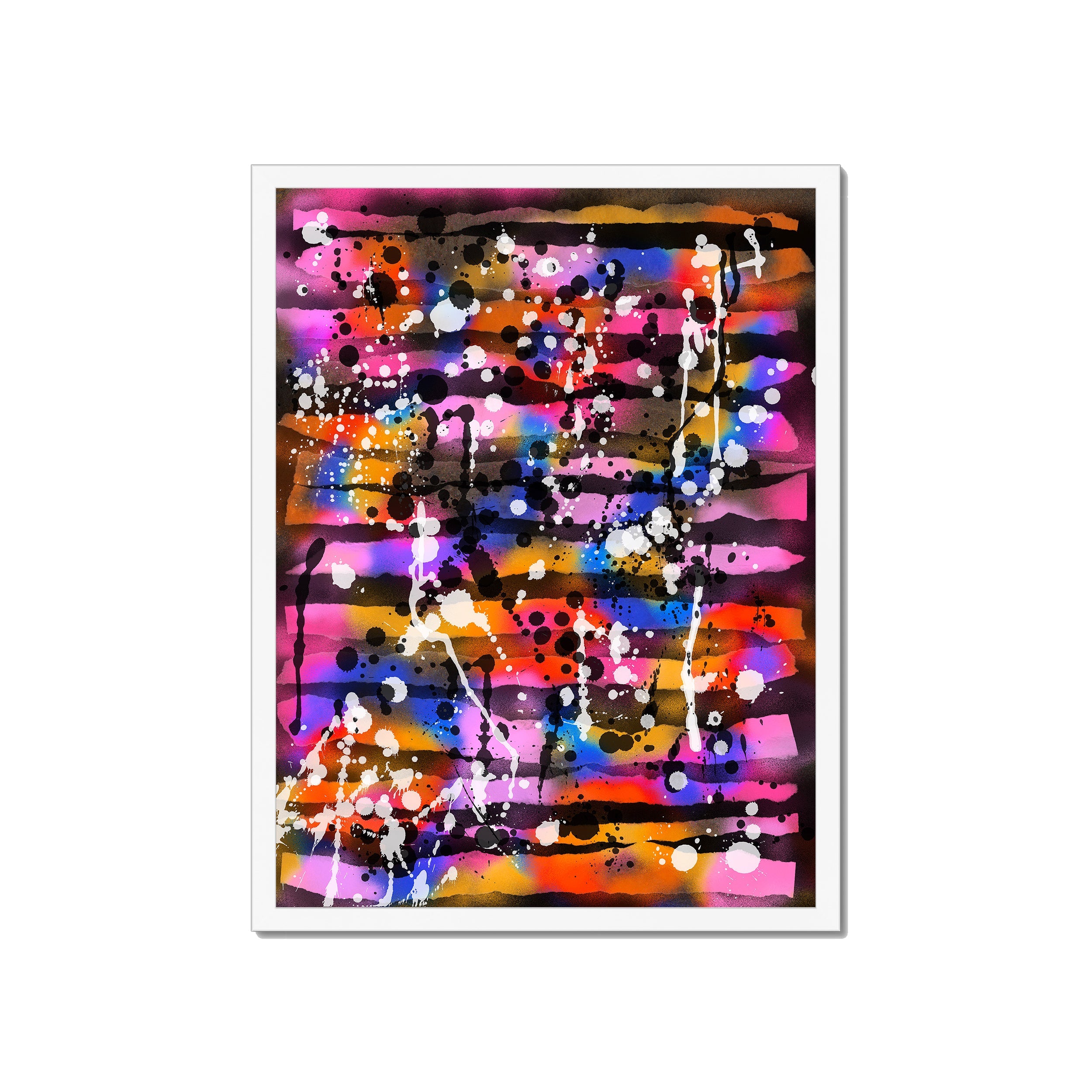Broken Beat 05 – 45×60 cm fine art print in white box frame (18×24"). Layered abstract composition. Hahnemühle German Etching 310gsm. Ready to hang.