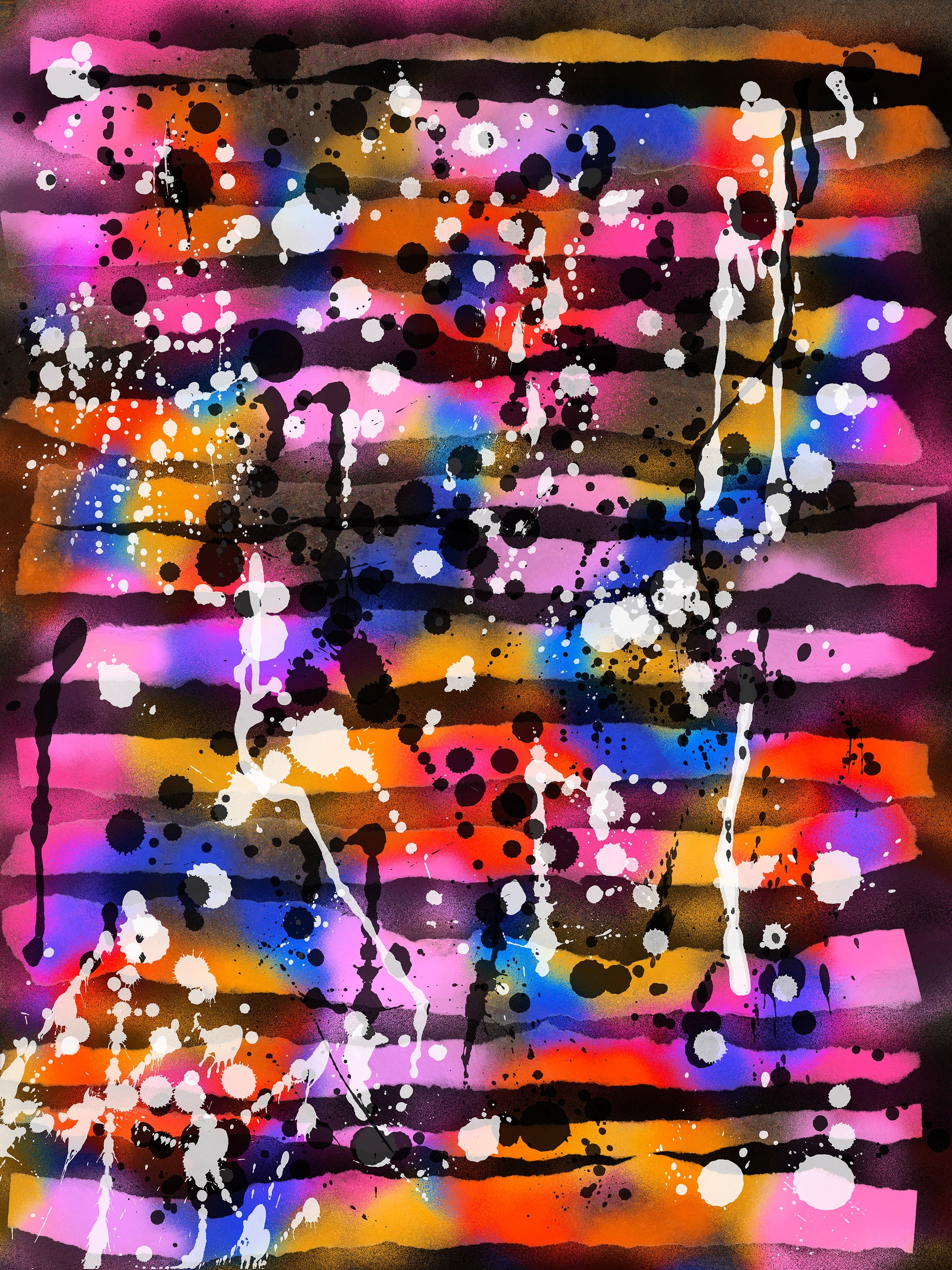 Broken Beat 05 – layered abstract composition with gestural marks and sprayed colour fields. Museum-grade giclée print on Hahnemühle German Etching 310gsm archival paper. Available in 30×40, 45×60, and 60×80 cm.