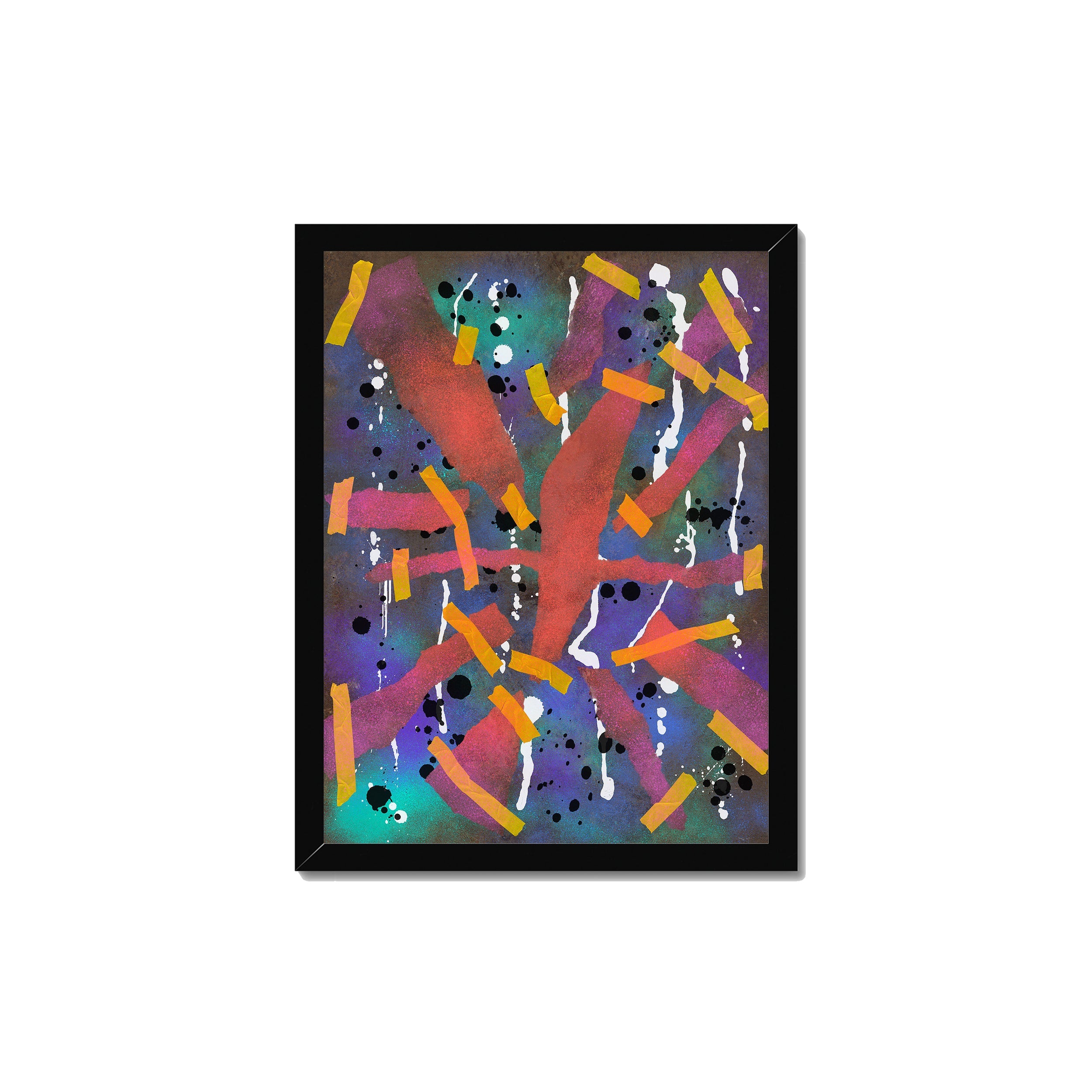 Broken Beat 06 – 30×40 cm fine art print in black box frame (12×16"). Layered abstract composition. Hahnemühle German Etching 310gsm. Ready to hang.