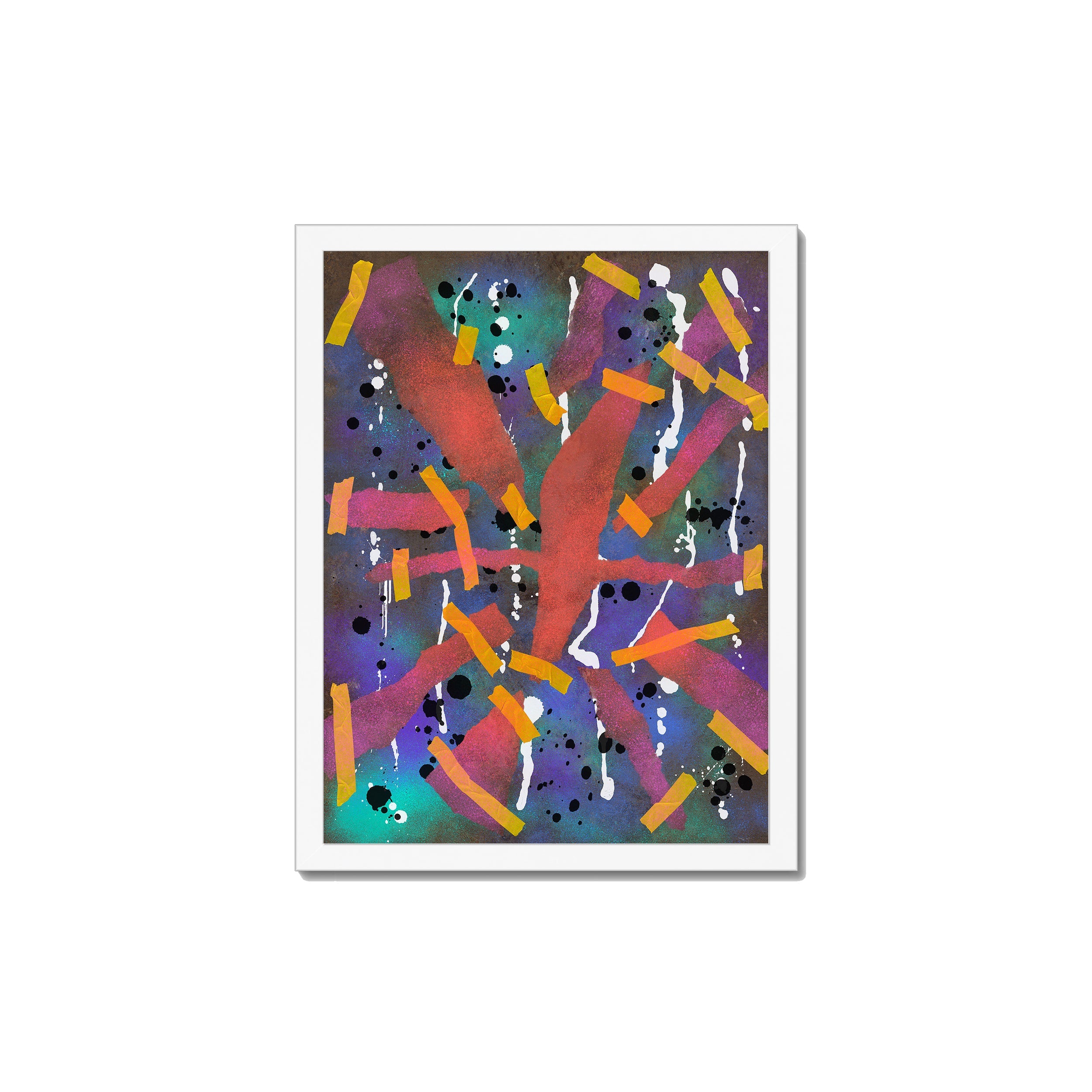 Broken Beat 06 – 30×40 cm fine art print in white box frame (12×16"). Layered abstract composition. Hahnemühle German Etching 310gsm. Ready to hang.