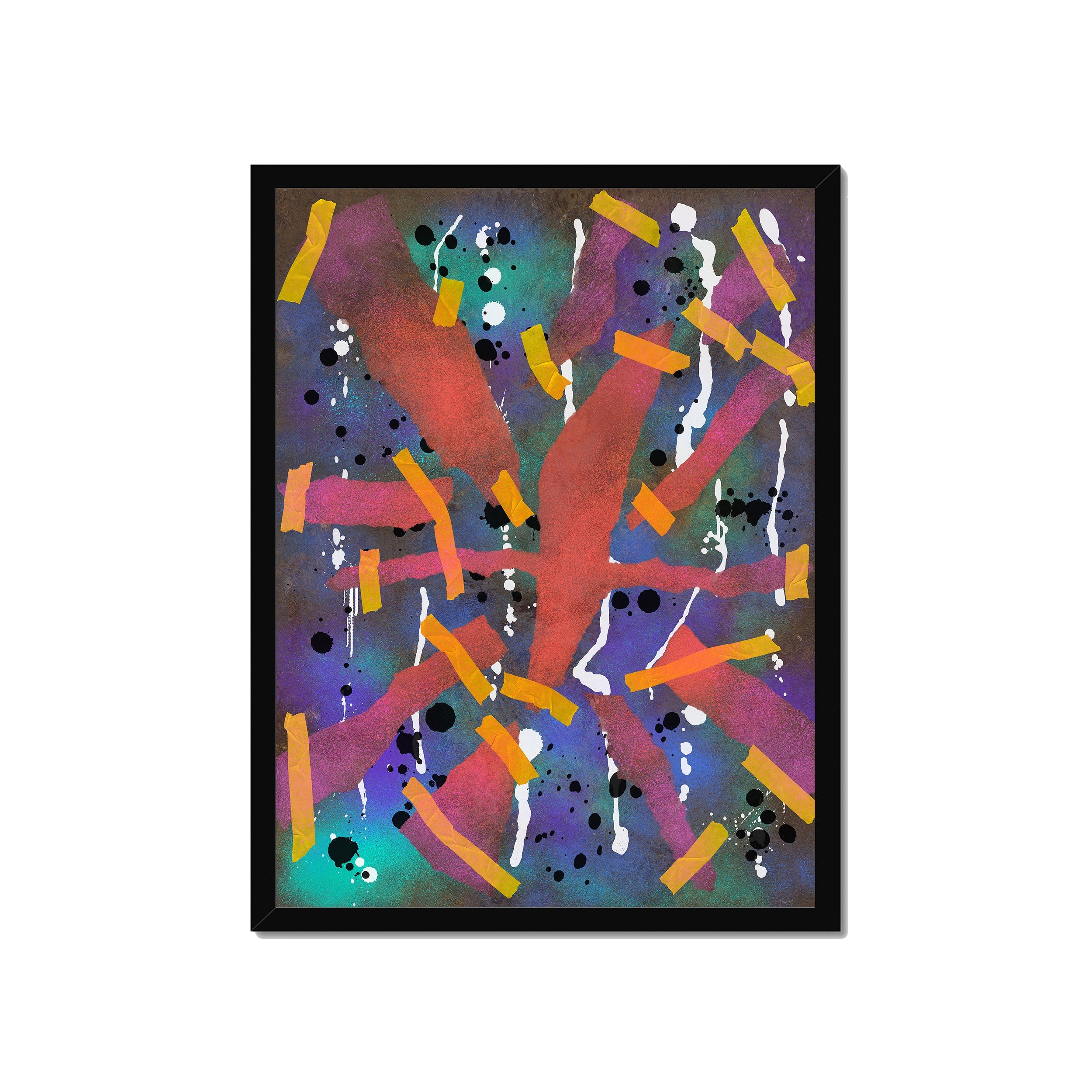 Broken Beat 06 – 45×60 cm fine art print in black box frame (18×24"). Layered abstract composition. Hahnemühle German Etching 310gsm. Ready to hang.