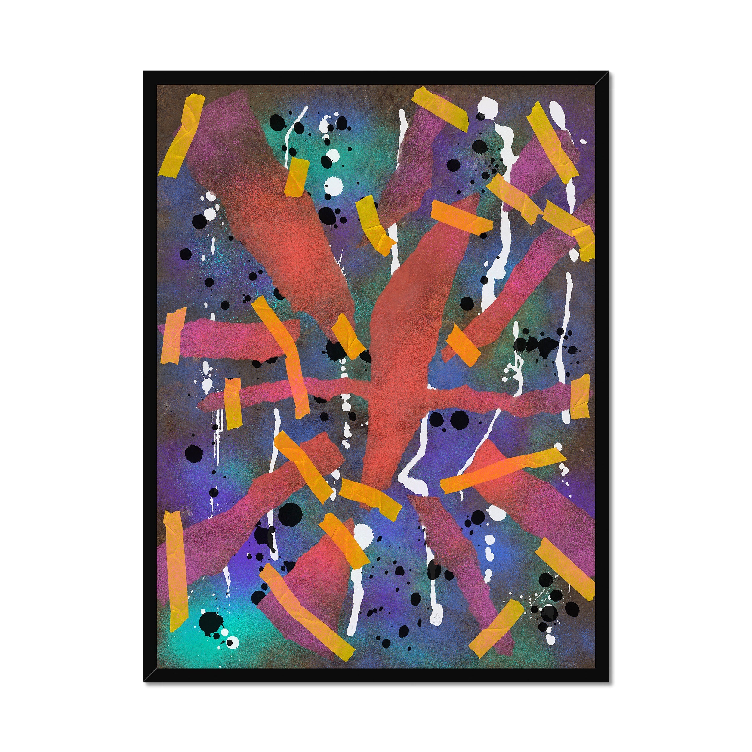Broken Beat 06 – 60×80 cm fine art print in black box frame (24×32"). Layered abstract composition. Hahnemühle German Etching 310gsm. Ready to hang.