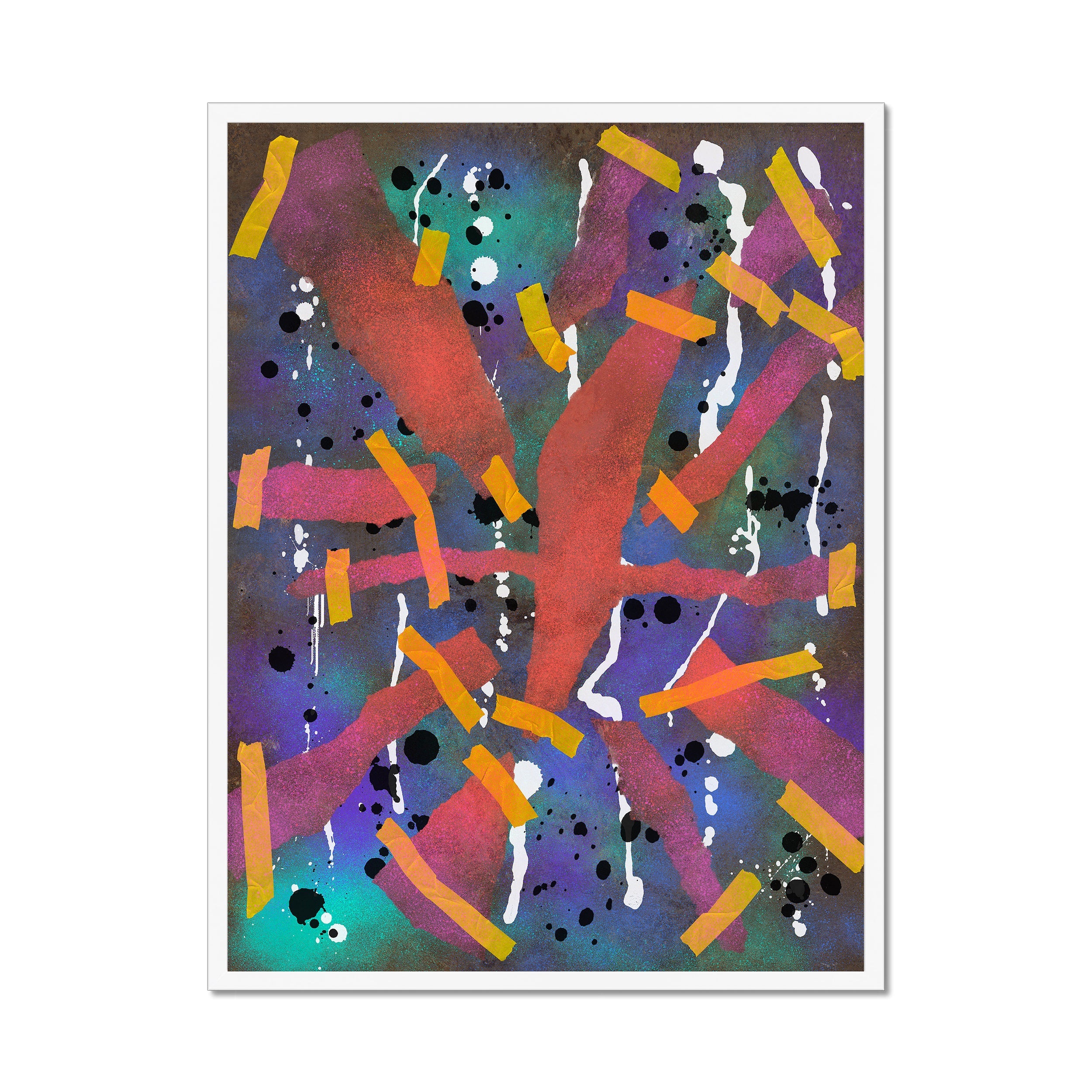 Broken Beat 06 – 60×80 cm fine art print in white box frame (24×32"). Layered abstract composition. Hahnemühle German Etching 310gsm. Ready to hang.