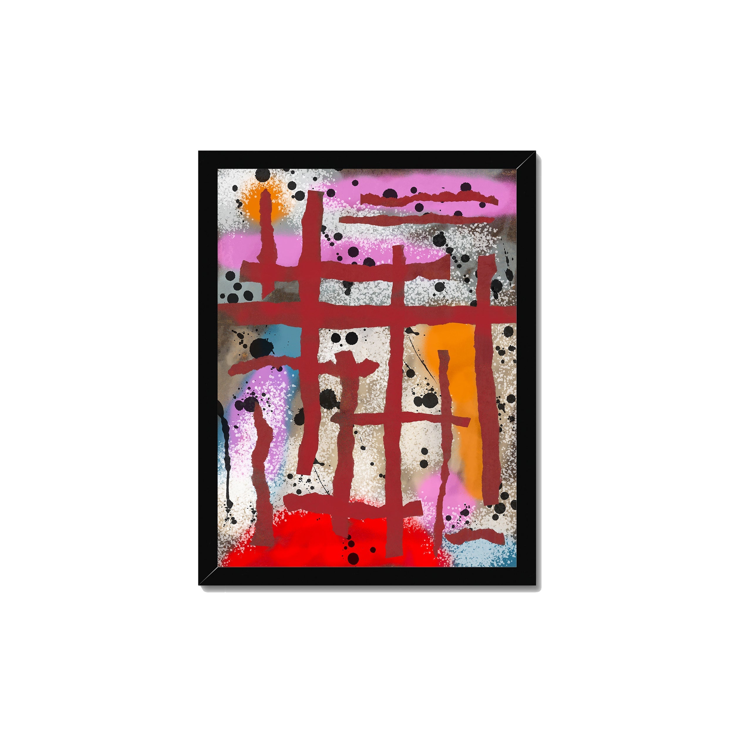 Broken Beat 09 – 30×40 cm fine art print in black box frame (12×16"). Layered abstract composition. Hahnemühle German Etching 310gsm. Ready to hang.