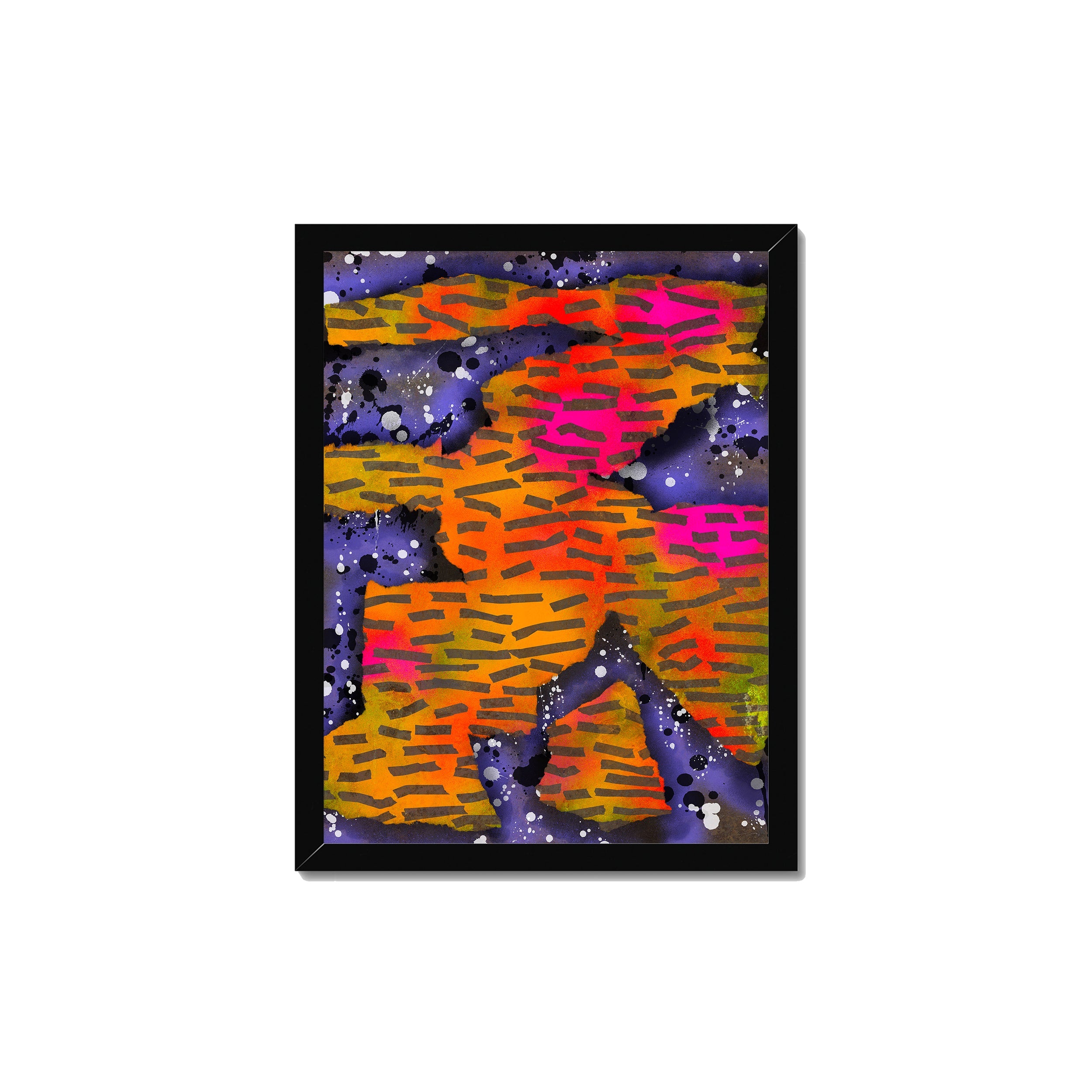 Broken Beat 10 – 30×40 cm fine art print in black box frame (12×16"). Layered abstract composition. Hahnemühle German Etching 310gsm. Ready to hang.