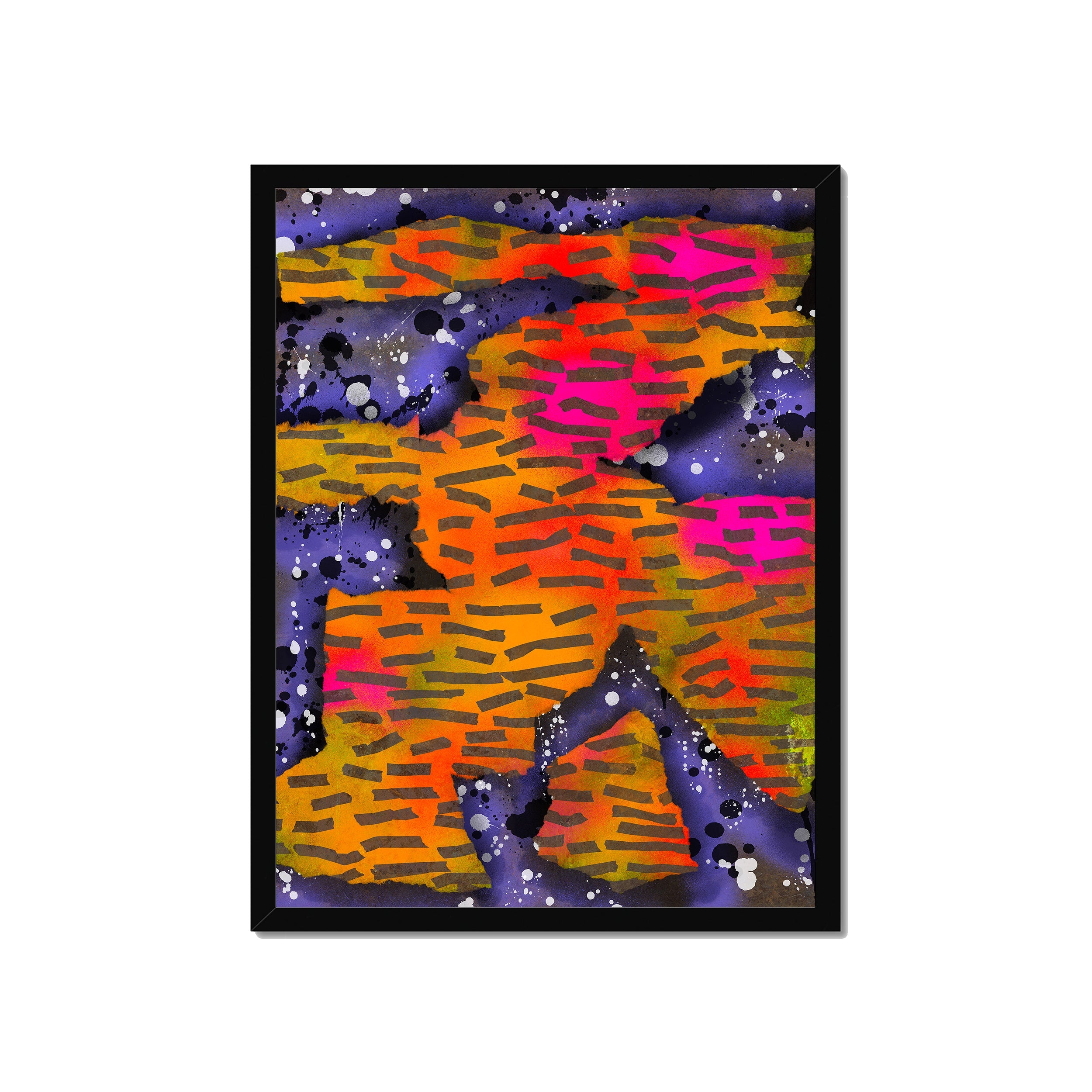 Broken Beat 10 – 45×60 cm fine art print in black box frame (18×24"). Layered abstract composition. Hahnemühle German Etching 310gsm. Ready to hang.