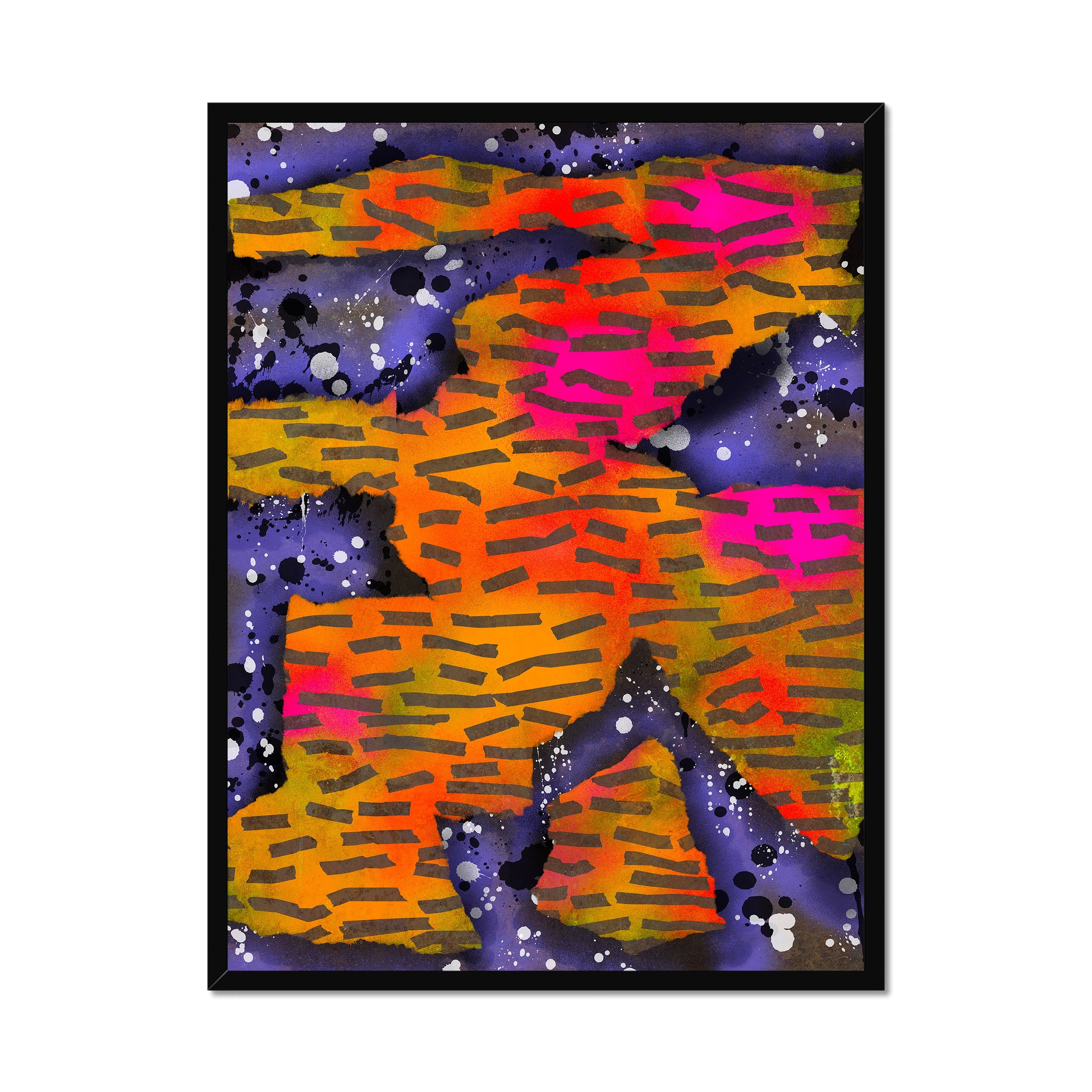 Broken Beat 10 – 60×80 cm fine art print in black box frame (24×32"). Layered abstract composition. Hahnemühle German Etching 310gsm. Ready to hang.