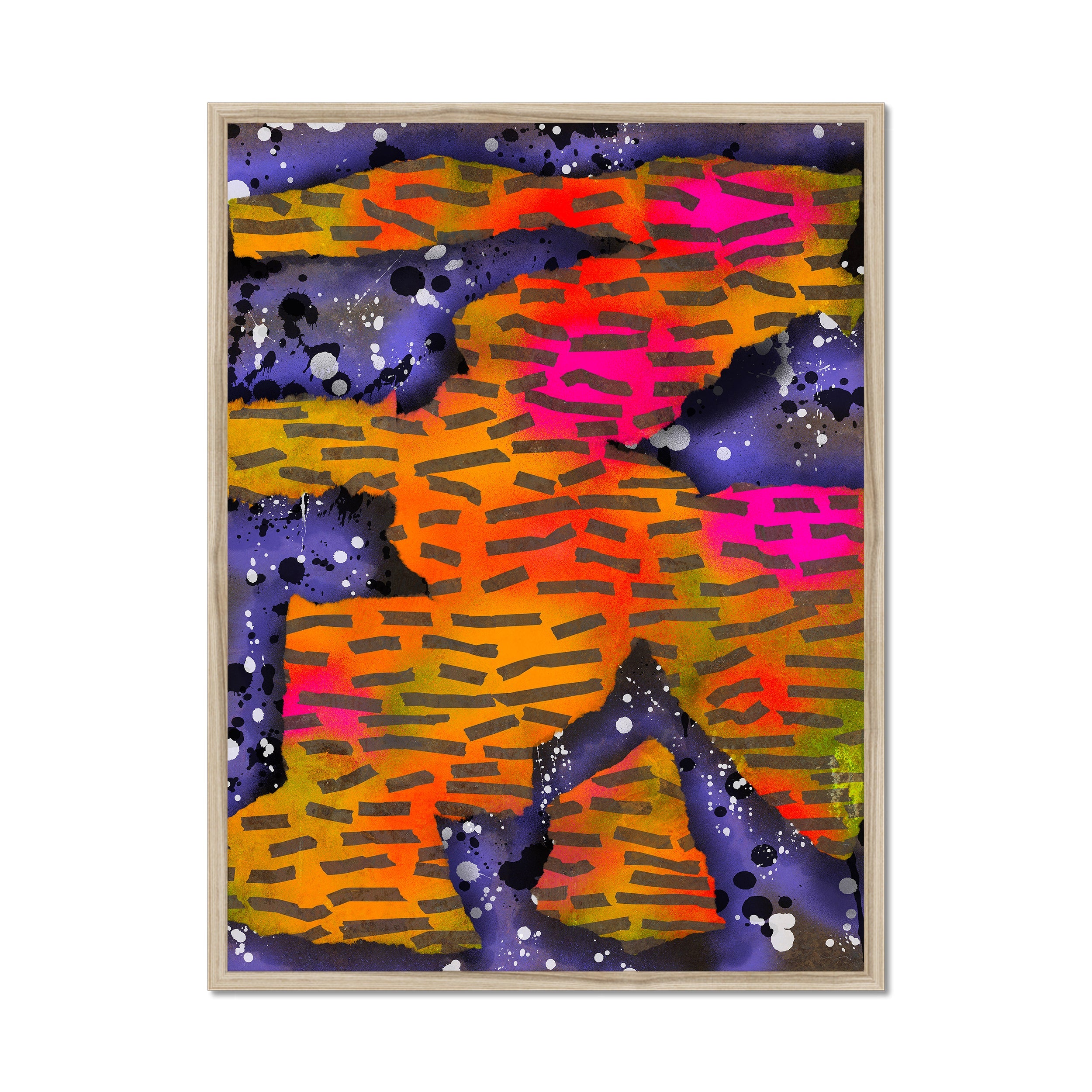 Broken Beat 10 – 60×80 cm fine art print in natural wood box frame (24×32"). Layered abstract composition. Hahnemühle German Etching 310gsm. Ready to hang.