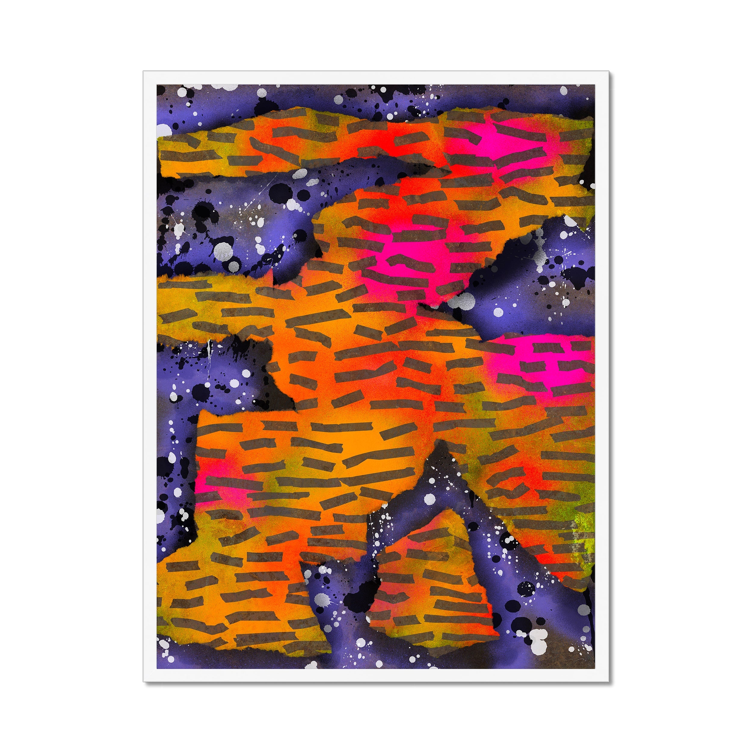 Broken Beat 10 – 60×80 cm fine art print in white box frame (24×32"). Layered abstract composition. Hahnemühle German Etching 310gsm. Ready to hang.