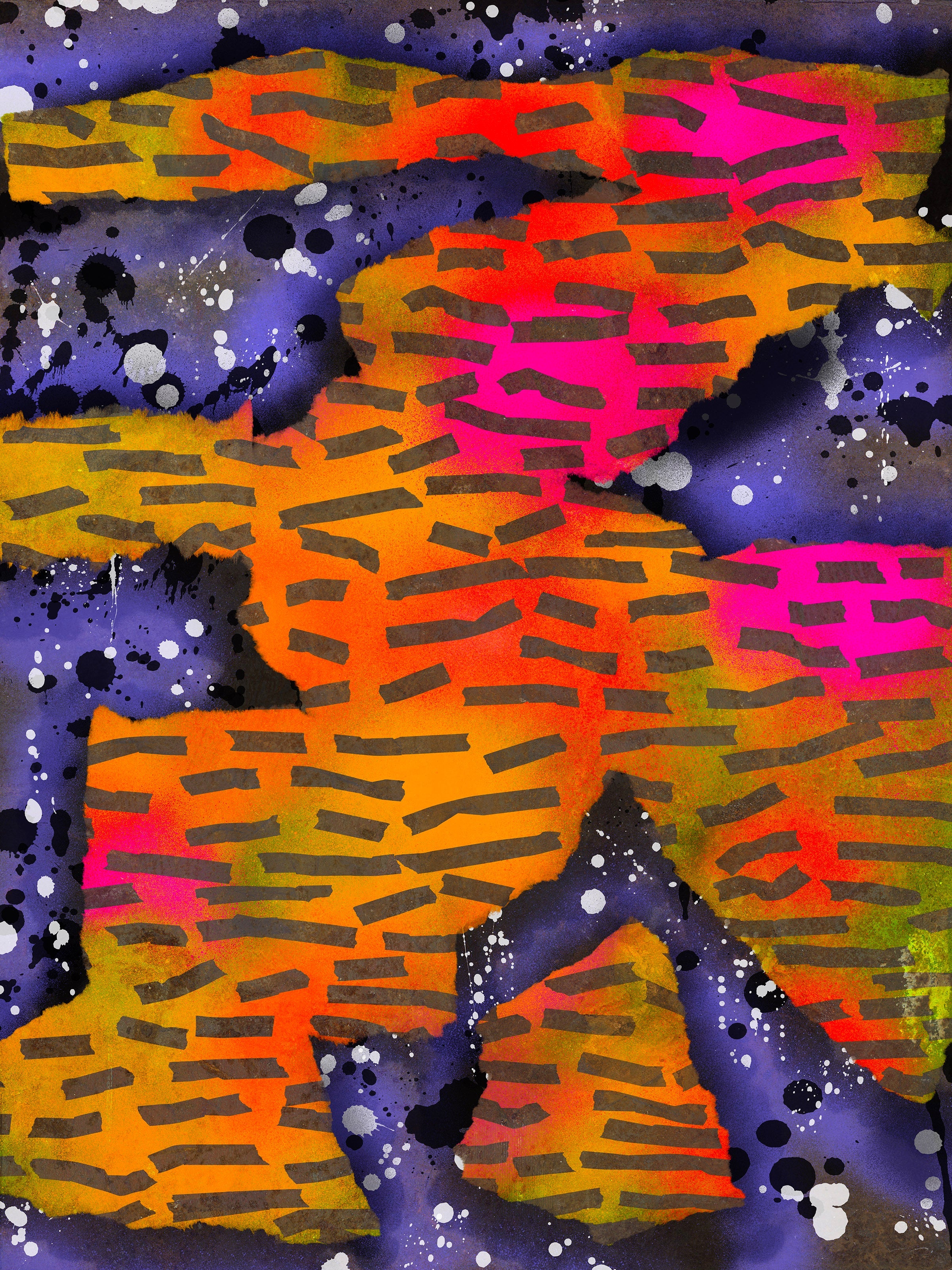 Broken Beat 10 – layered abstract composition with gestural marks and sprayed colour fields. Museum-grade giclée print on Hahnemühle German Etching 310gsm archival paper. Available in 30×40, 45×60, and 60×80 cm.