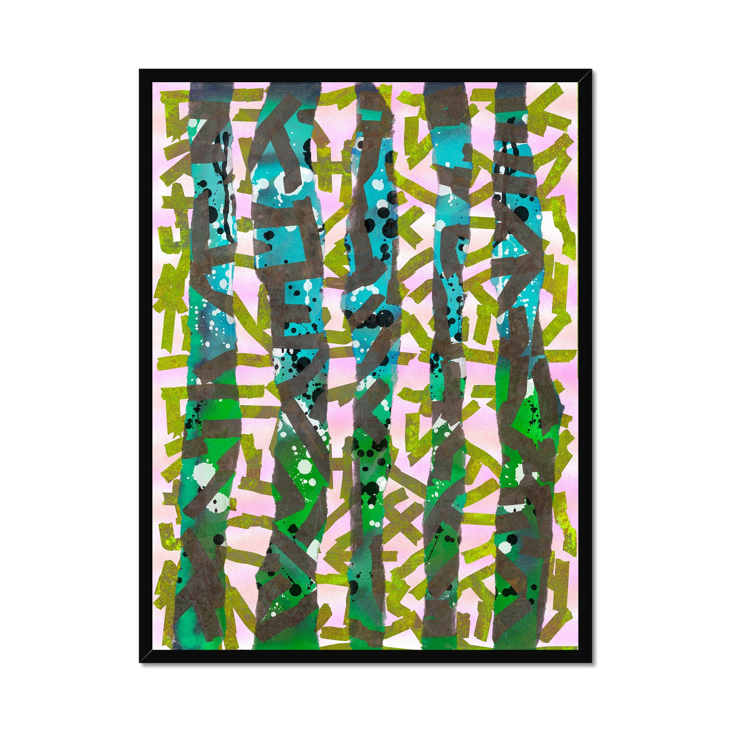Broken Beat 11 – 60×80 cm fine art print in black box frame (24×32"). Layered abstract composition. Hahnemühle German Etching 310gsm. Ready to hang.