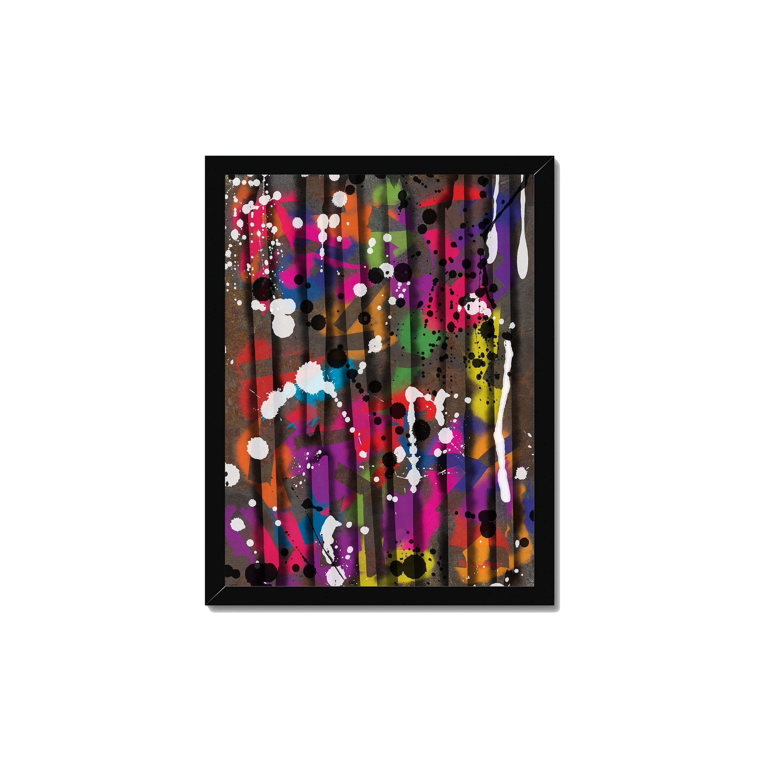 Broken Beat 12 – 30×40 cm fine art print in black box frame (12×16"). Layered abstract composition. Hahnemühle German Etching 310gsm. Ready to hang.