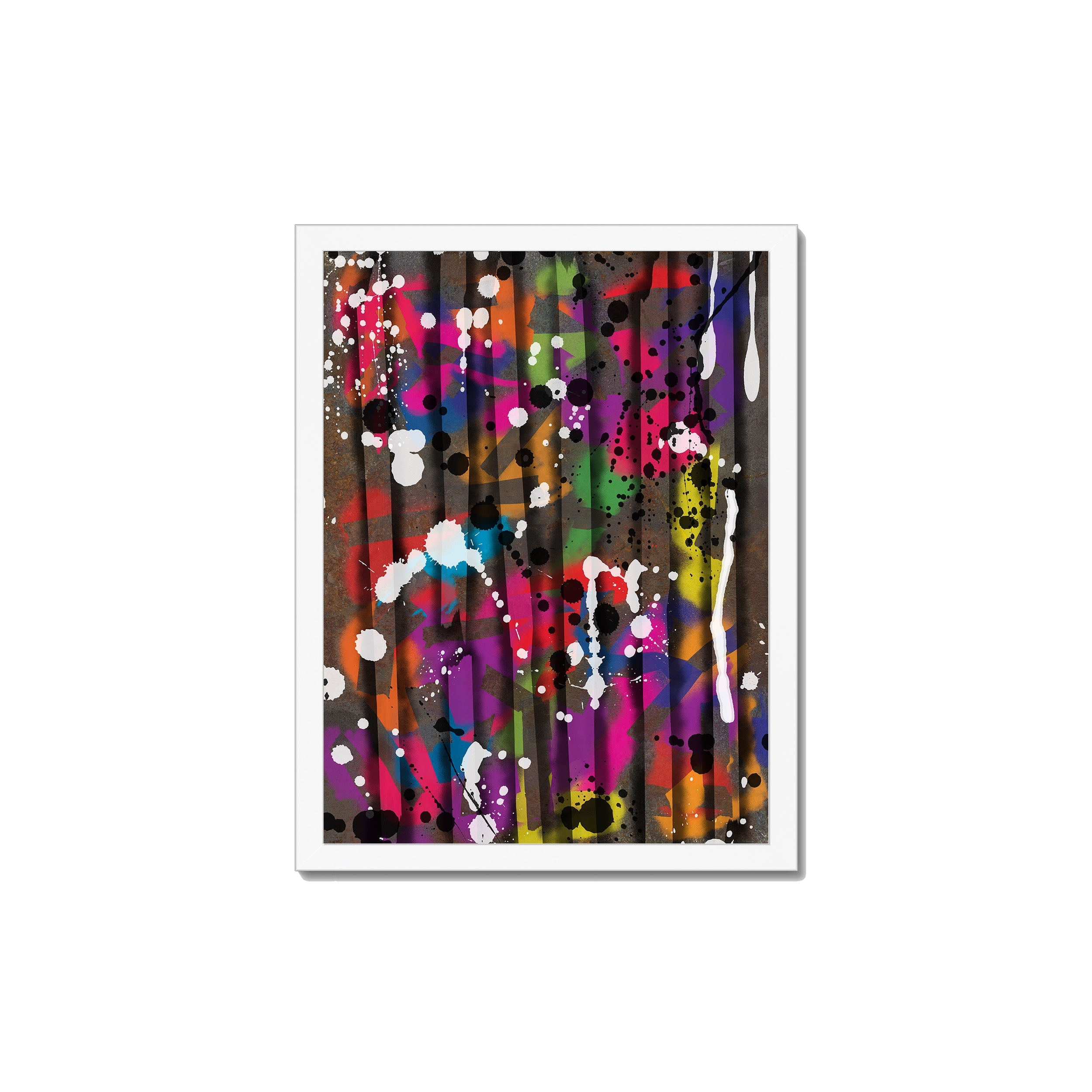 Broken Beat 12 – 30×40 cm fine art print in white box frame (12×16"). Layered abstract composition. Hahnemühle German Etching 310gsm. Ready to hang.