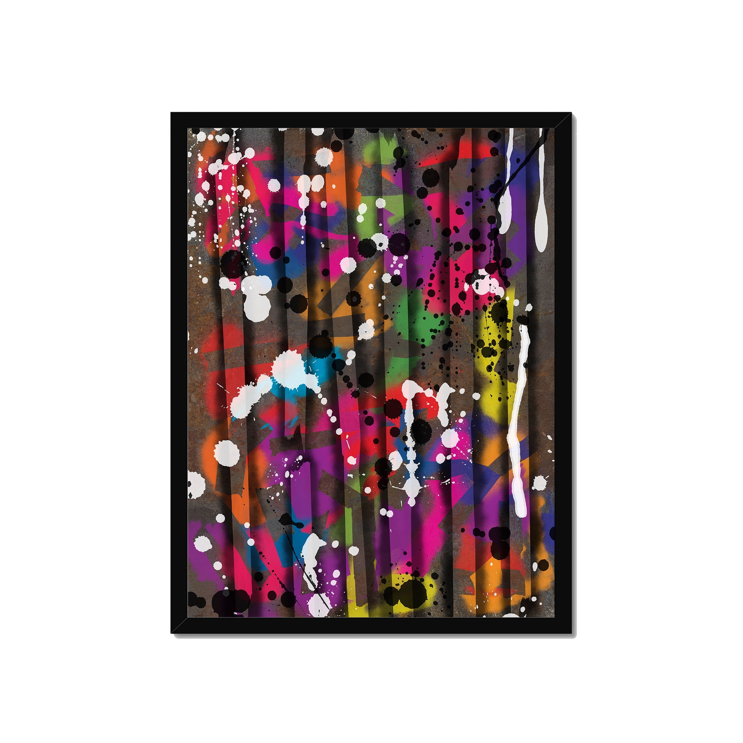 Broken Beat 12 – 45×60 cm fine art print in black box frame (18×24"). Layered abstract composition. Hahnemühle German Etching 310gsm. Ready to hang.