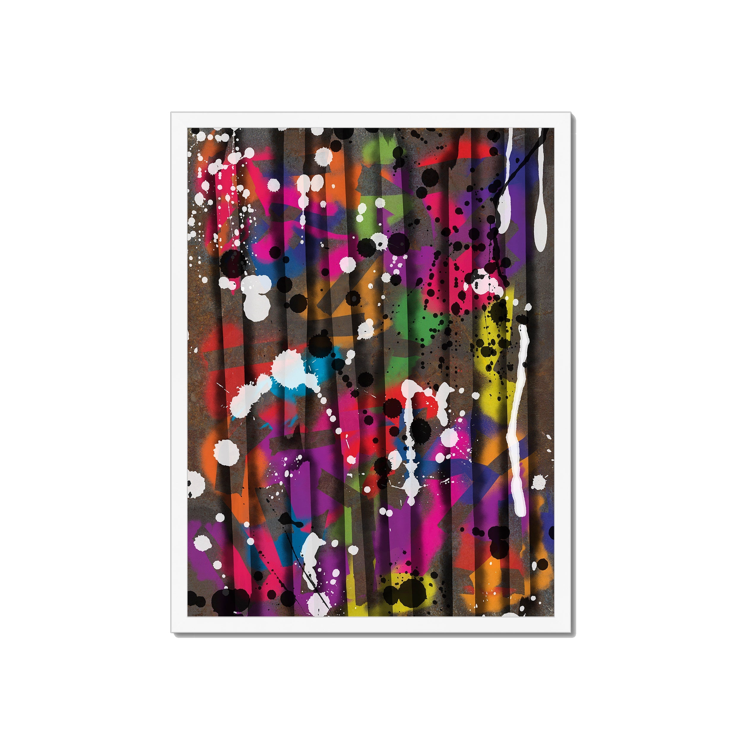 Broken Beat 12 – 45×60 cm fine art print in white box frame (18×24"). Layered abstract composition. Hahnemühle German Etching 310gsm. Ready to hang.