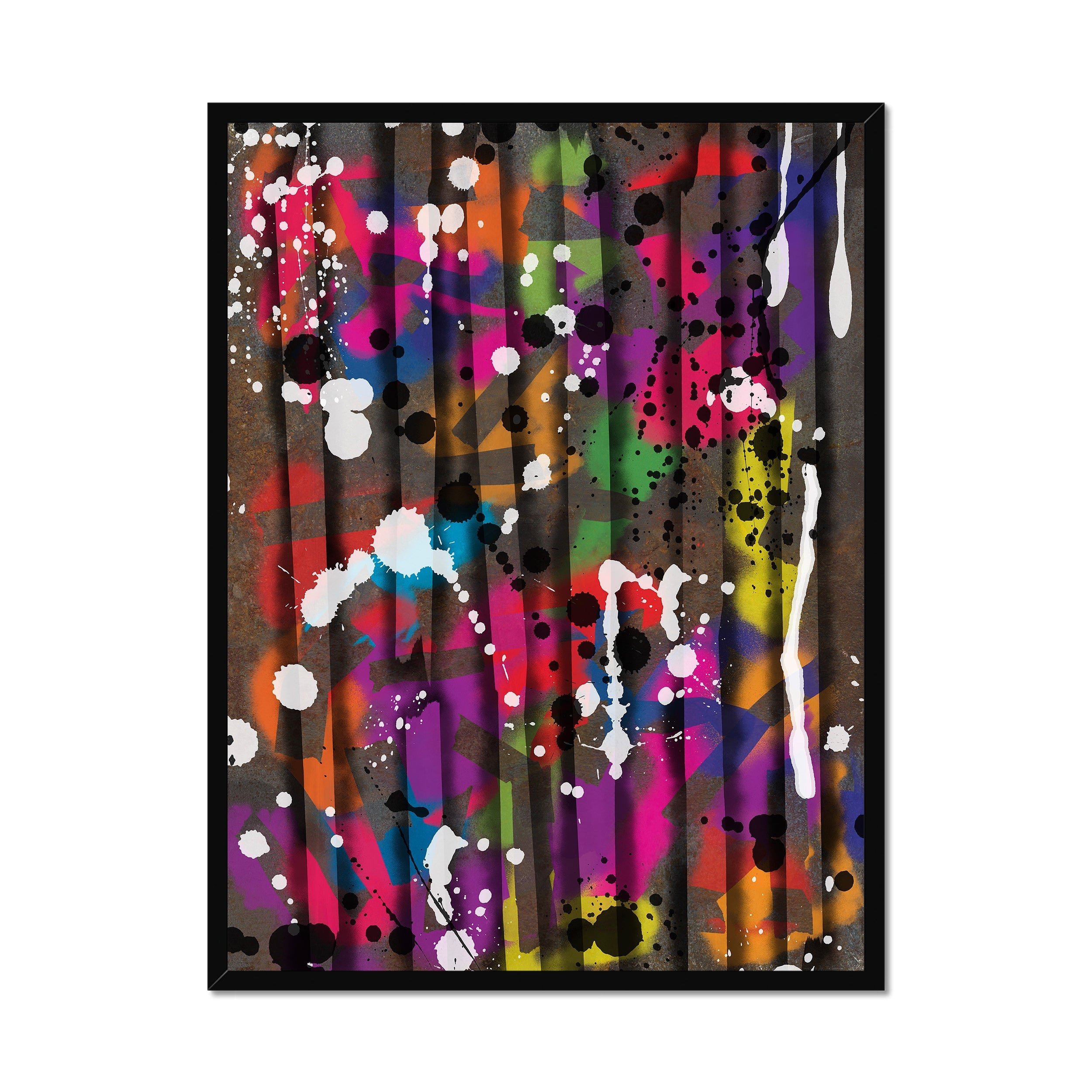 Broken Beat 12 – 60×80 cm fine art print in black box frame (24×32"). Layered abstract composition. Hahnemühle German Etching 310gsm. Ready to hang.