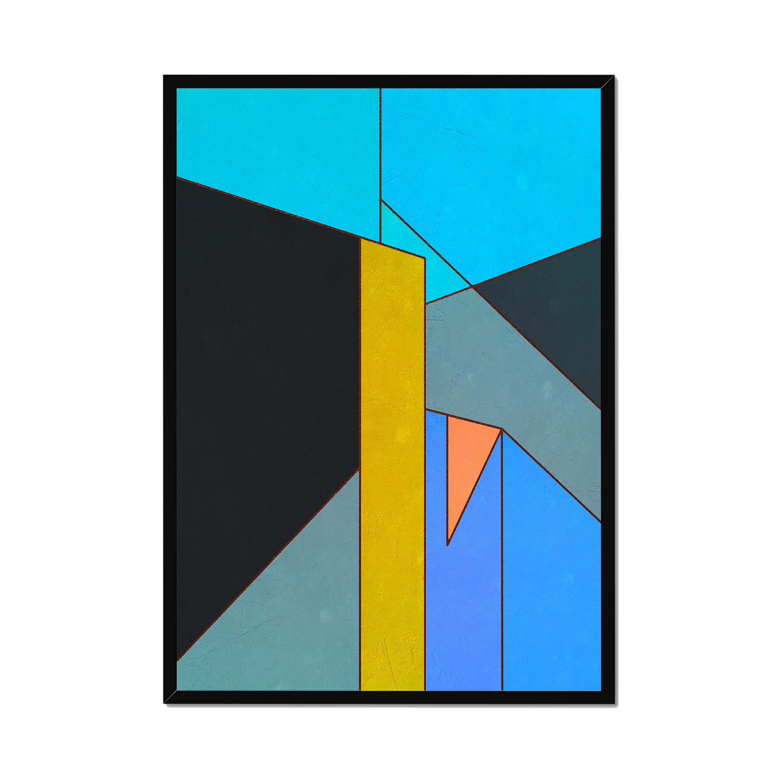Constructed Fields 01 – A1 fine art print in black box frame (59.4×84.1cm). Abstract geometric colour-field composition. Hahnemühle German Etching 310gsm. Ready to hang.