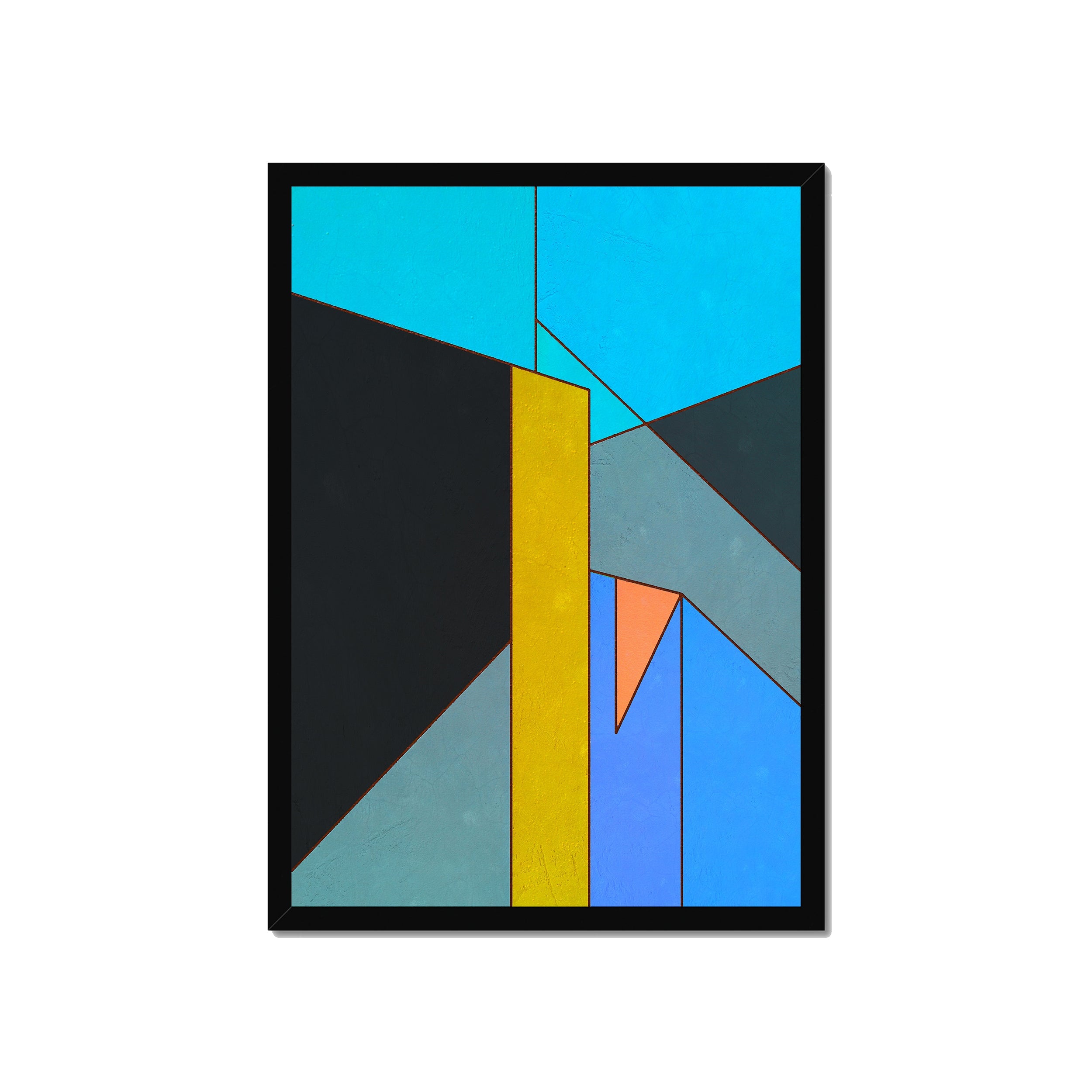 Constructed Fields 01 – A2 fine art print in black box frame (42×59.4cm). Abstract geometric colour-field composition. Hahnemühle German Etching 310gsm. Ready to hang.