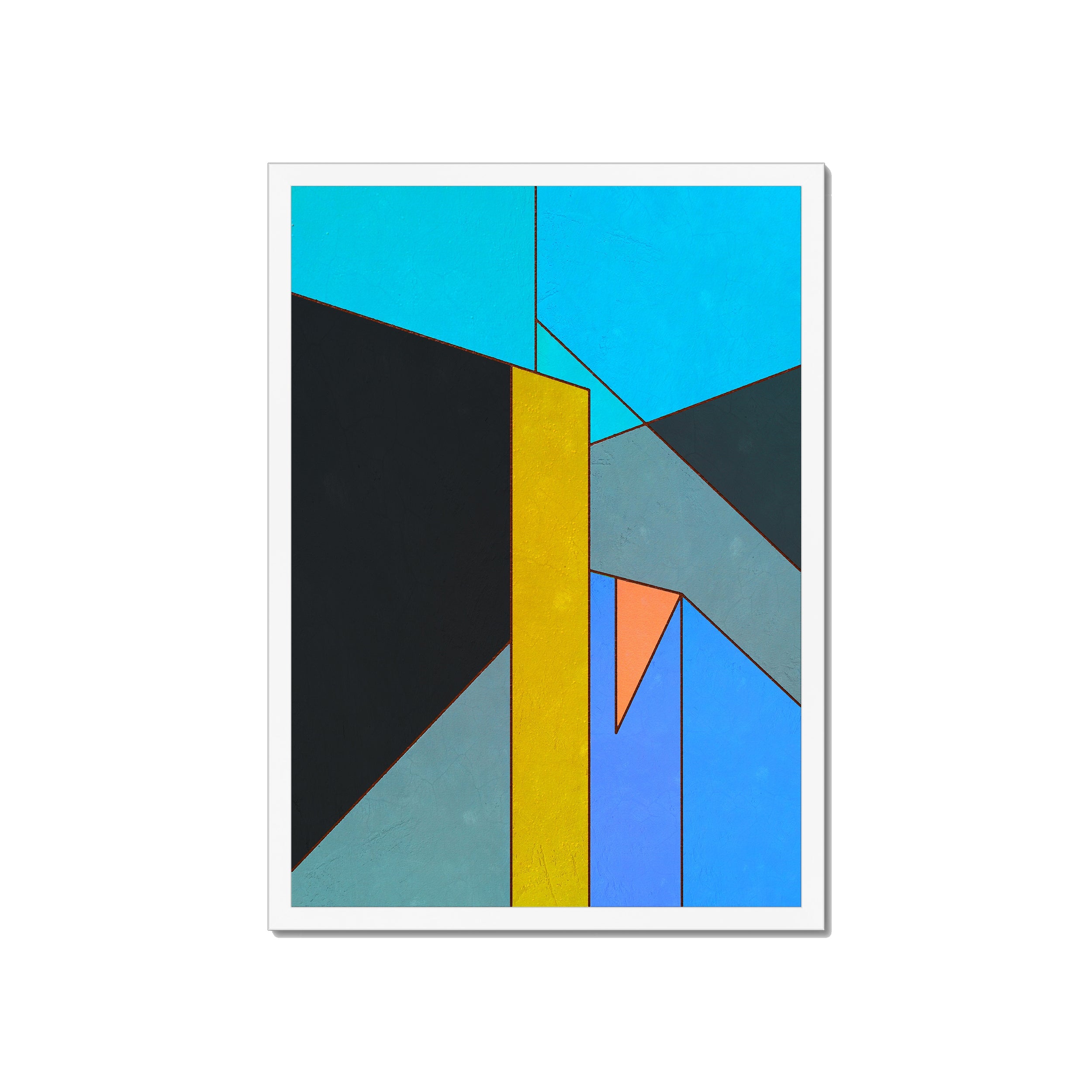 Constructed Fields 01 – A2 fine art print in white box frame (42×59.4cm). Abstract geometric colour-field composition. Hahnemühle German Etching 310gsm. Ready to hang.