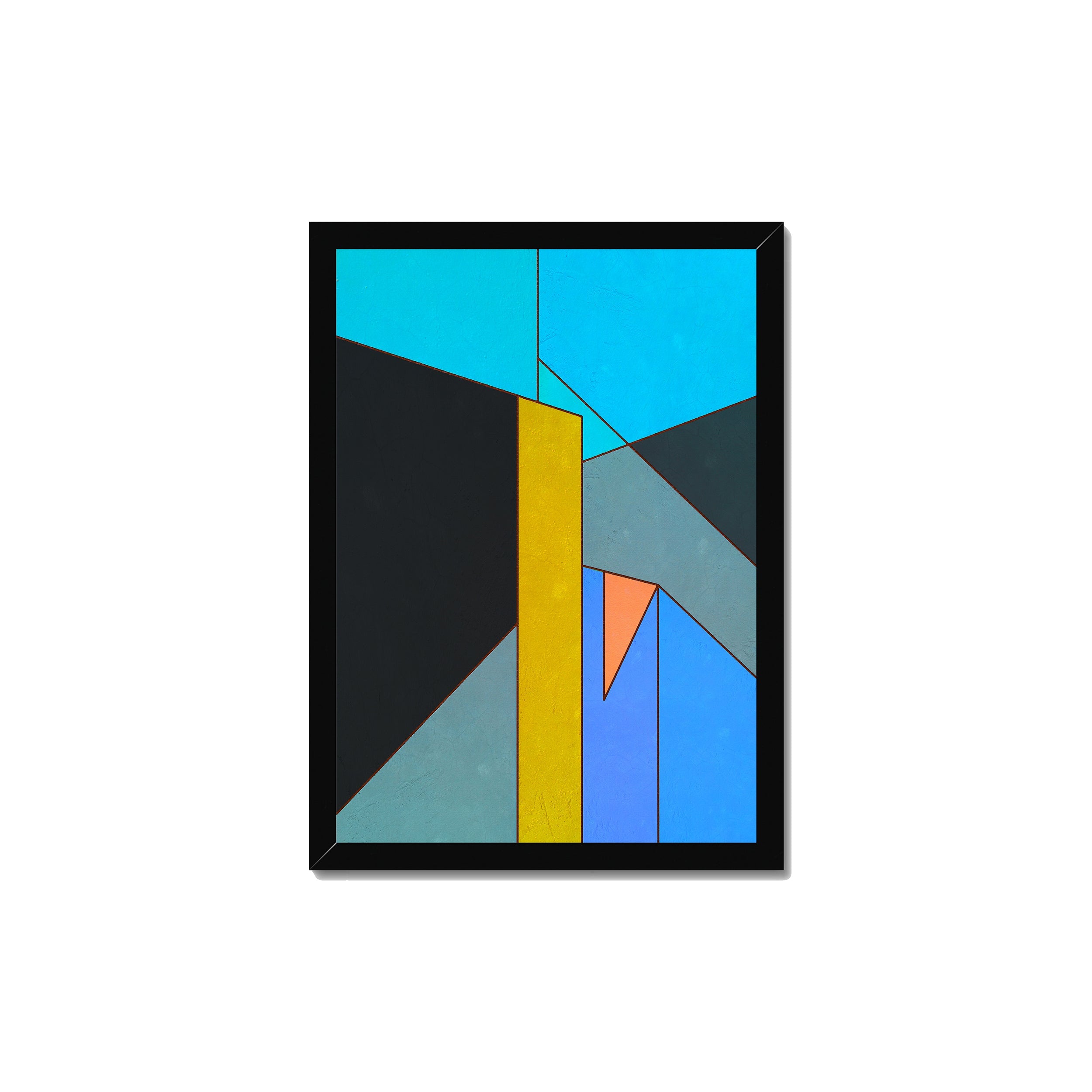 Constructed Fields 01 – A3 fine art print in black box frame (29.7×42cm). Abstract geometric colour-field composition. Hahnemühle German Etching 310gsm. Ready to hang.