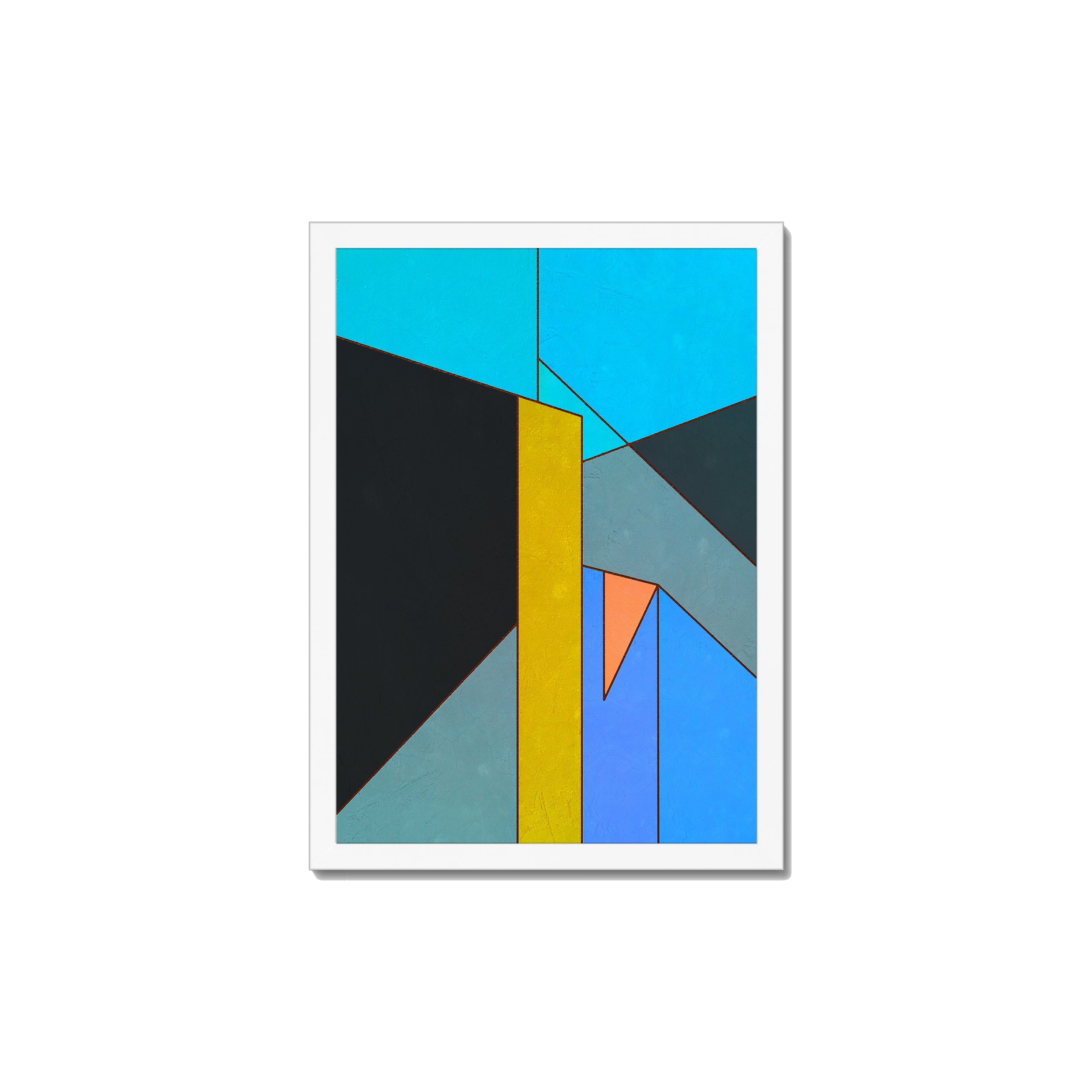 Constructed Fields 01 – A3 fine art print in white box frame (29.7×42cm). Abstract geometric colour-field composition. Hahnemühle German Etching 310gsm. Ready to hang.
