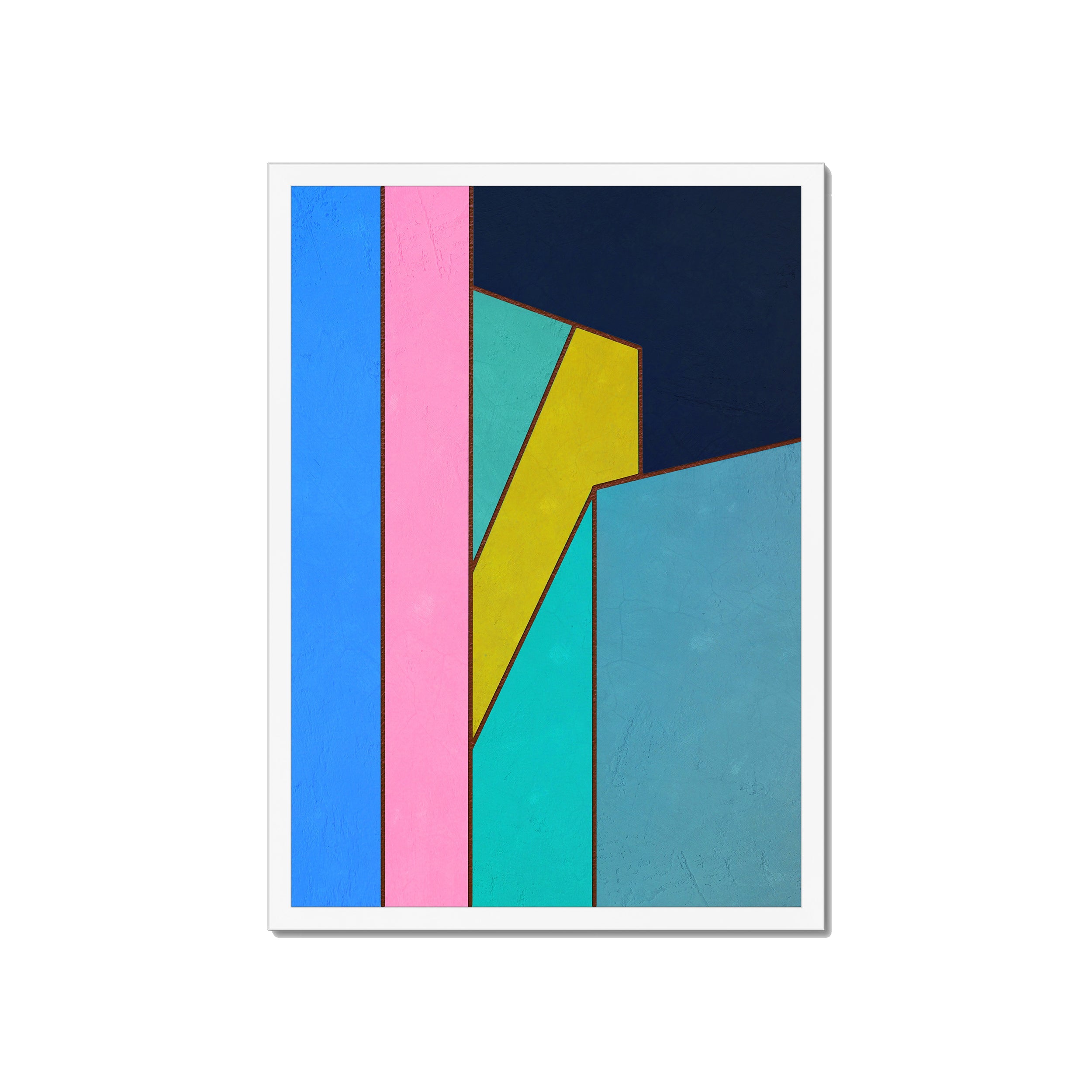 Constructed Fields 02 – A2 fine art print in white box frame (42×59.4cm). Abstract geometric colour-field composition. Hahnemühle German Etching 310gsm. Ready to hang.