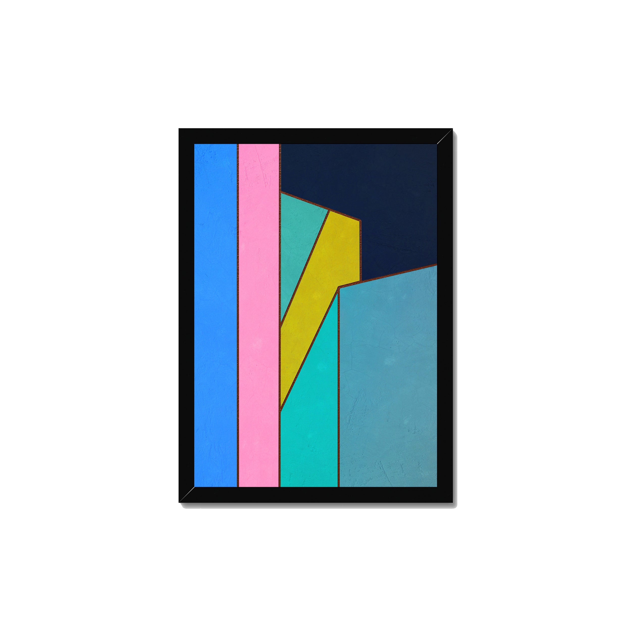Constructed Fields 02 – A3 fine art print in black box frame (29.7×42cm). Abstract geometric colour-field composition. Hahnemühle German Etching 310gsm. Ready to hang.