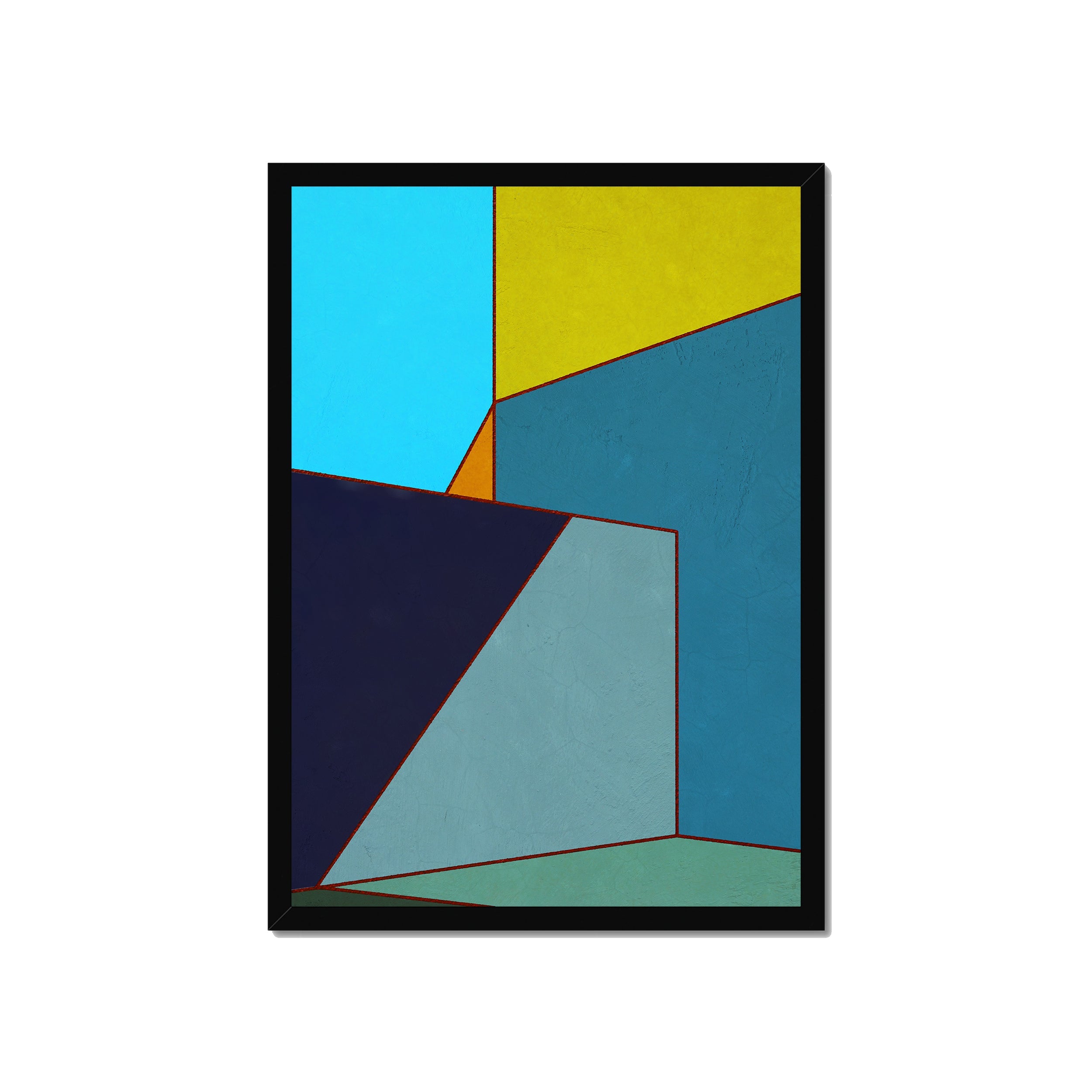 Constructed Fields 03 – A2 fine art print in black box frame (42×59.4cm). Abstract geometric colour-field composition. Hahnemühle German Etching 310gsm. Ready to hang.