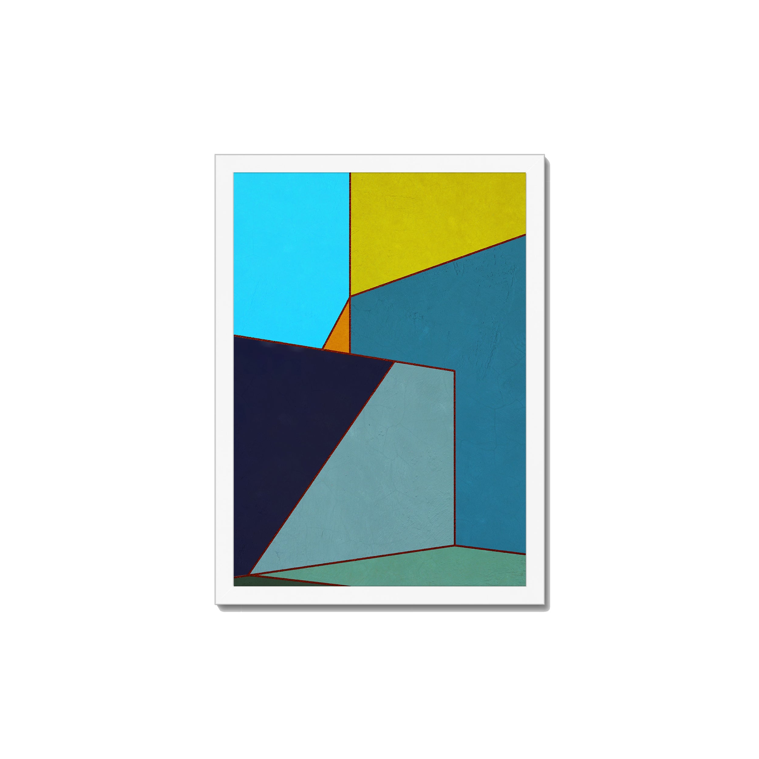 Constructed Fields 03 – A3 fine art print in white box frame (29.7×42cm). Abstract geometric colour-field composition. Hahnemühle German Etching 310gsm. Ready to hang.