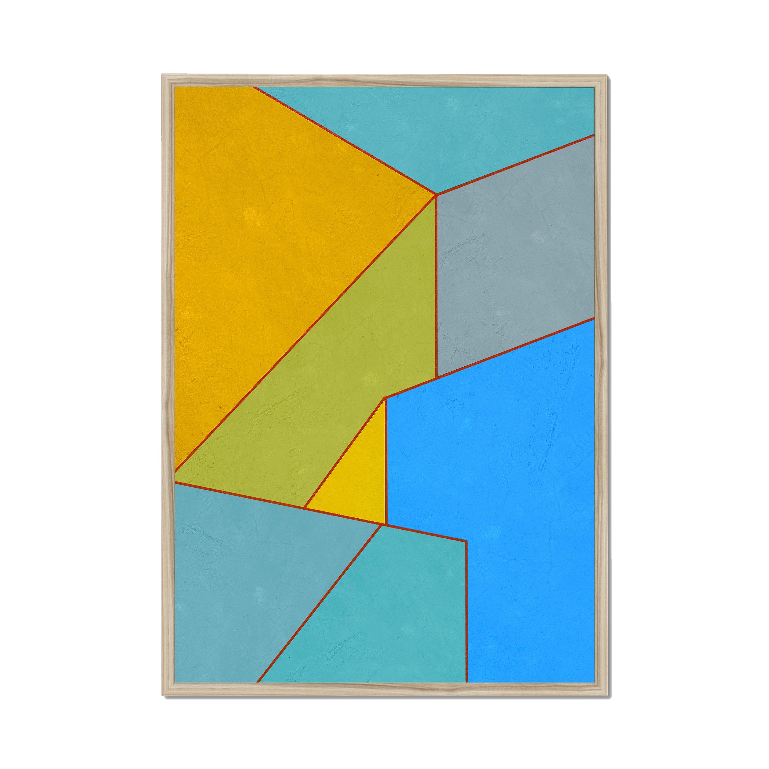 Constructed Fields 04 A1 59.4x84.1cm print in natural wood box frame mockup.