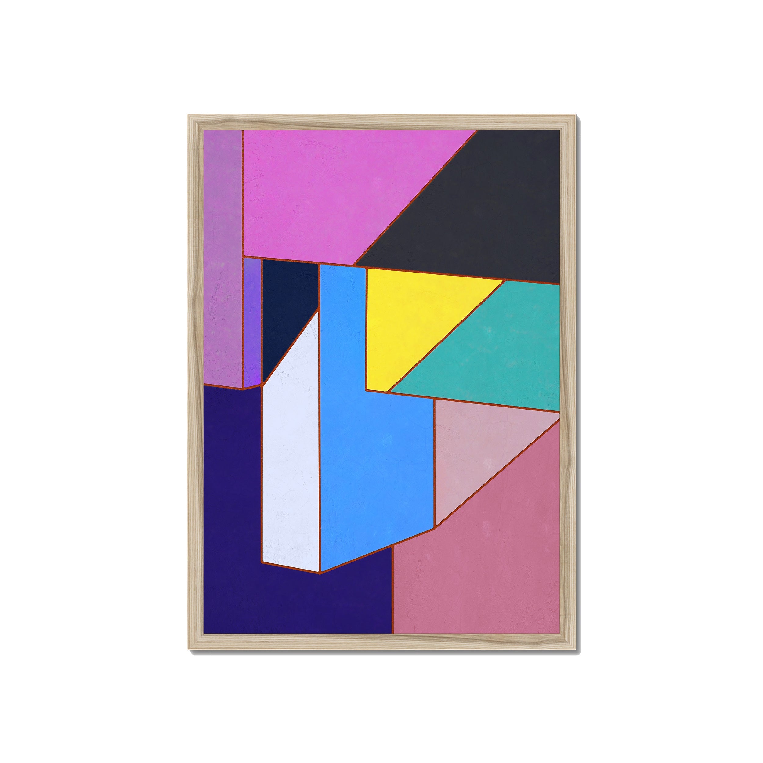 Constructed Fields 11 A2 42x59.4cm print in natural wood box frame mockup.