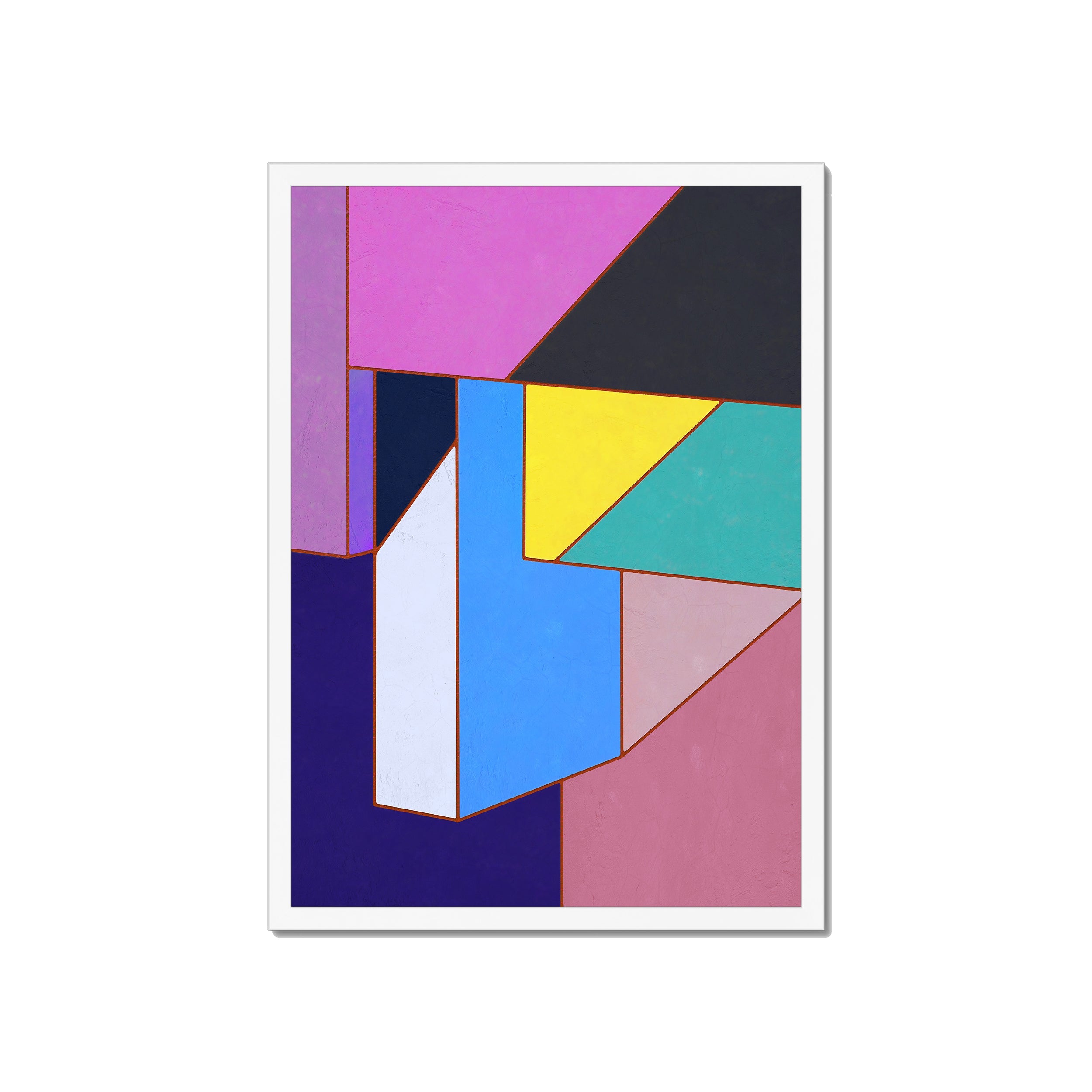 Constructed Fields 11 A2 42x59.4cm print in white box frame mockup.