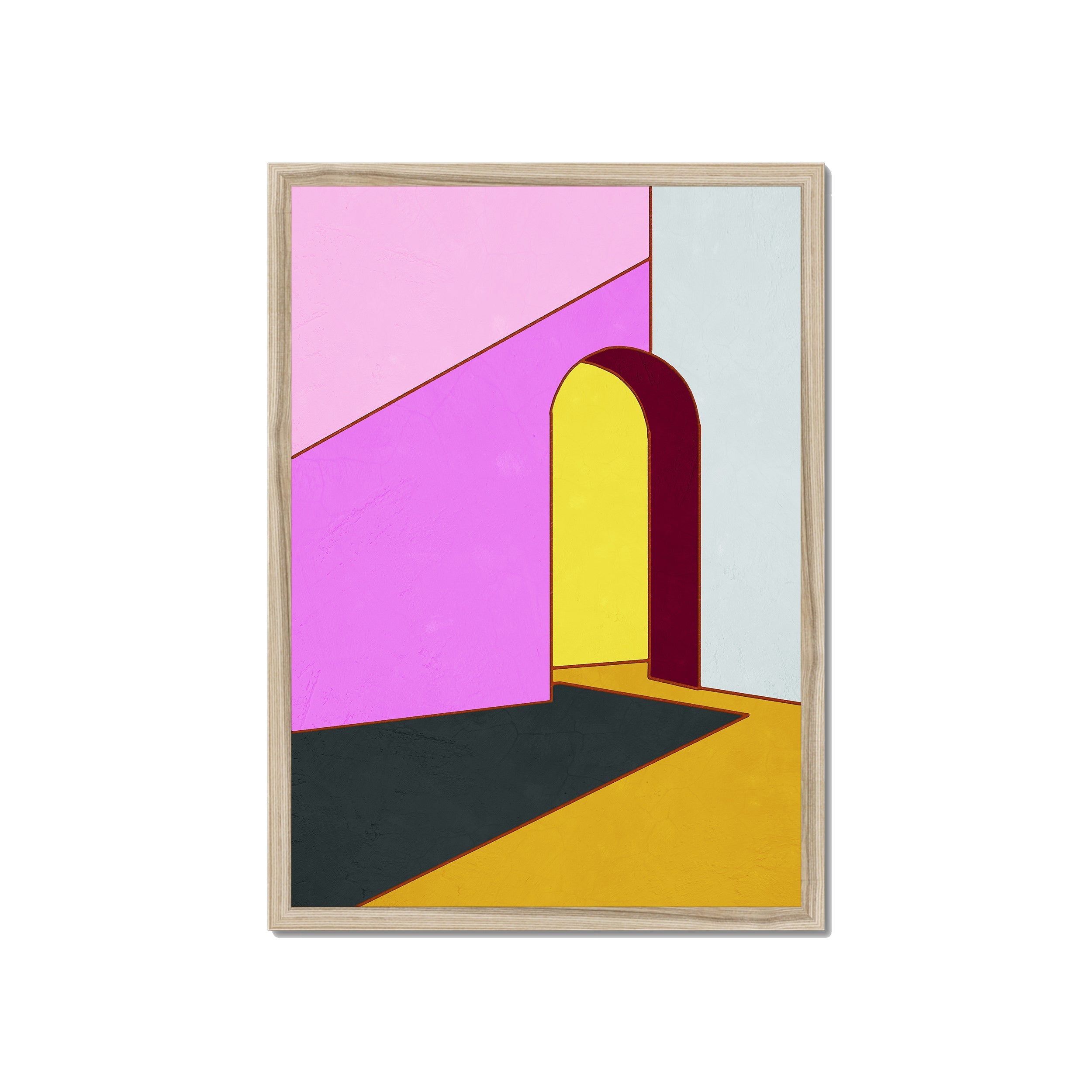 Constructed Fields 12 A2 42x59.4cm print in natural wood box frame mockup.