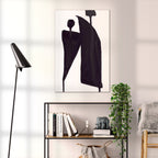 Composition in Ink 05 black ink, 60×90 cm giclée art print shown to scale in a home interior – abstract minimalist wall art, portrait format, Open Wall Studio Studies in Ink
